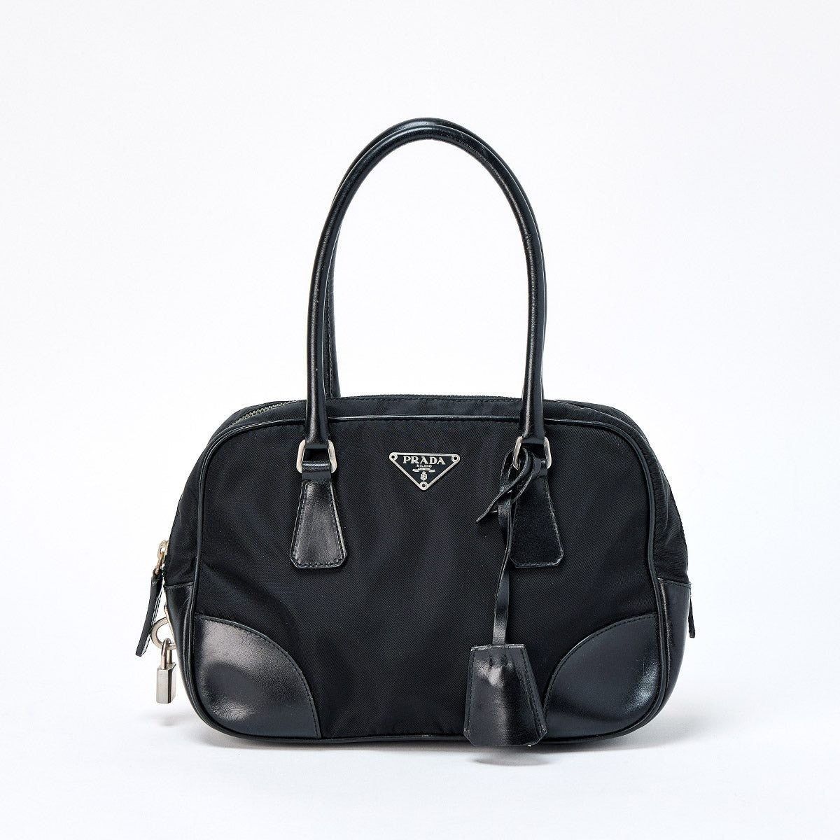 Prada Prada Tessuto Triangle Handbag Black Silver Size ONE SIZE - 1 Thumbnail