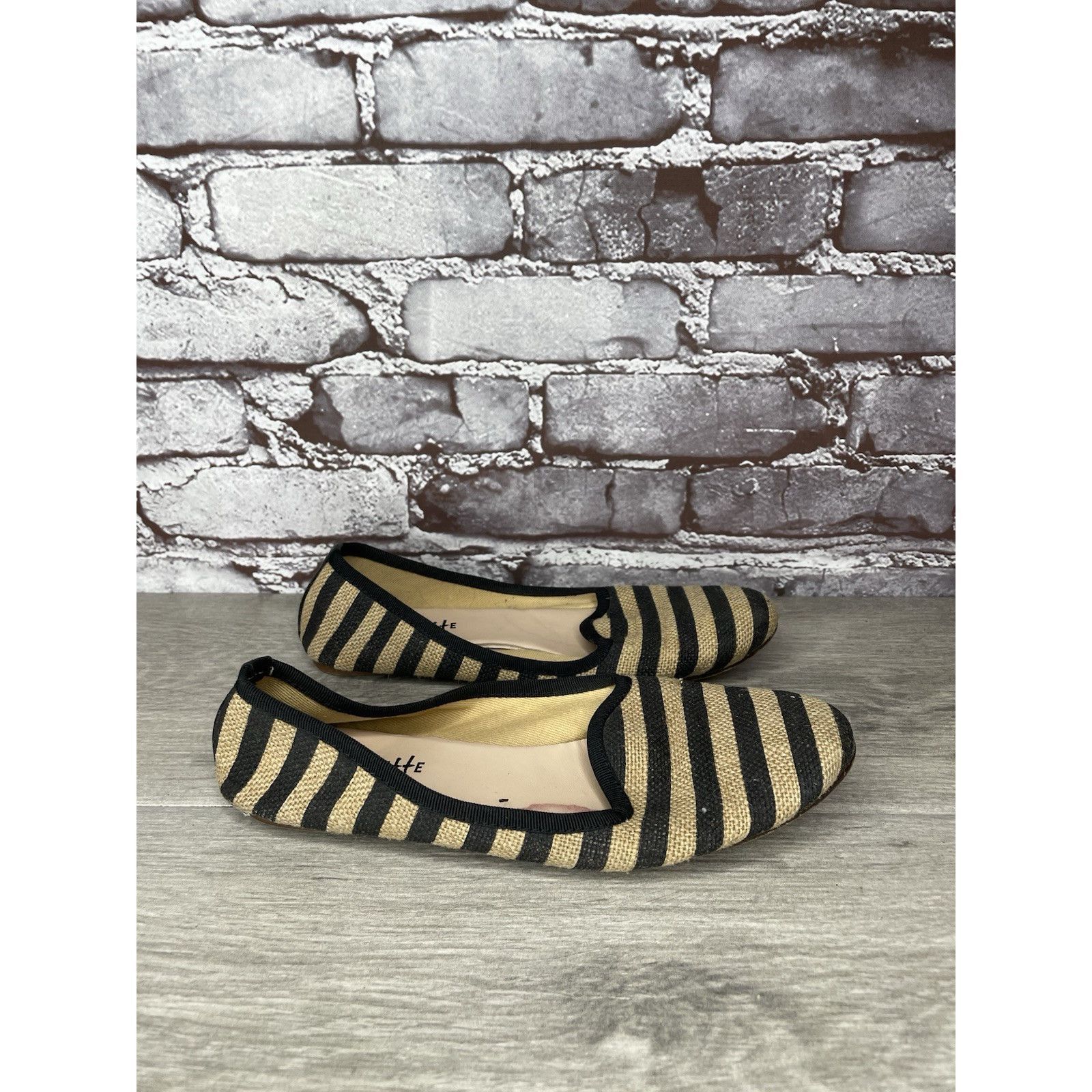 Other Ballerette Roma Tan Black Stripe Canvas Fabric Ballet Flats Size US 6.5 / IT 36.5 - 1 Thumbnail