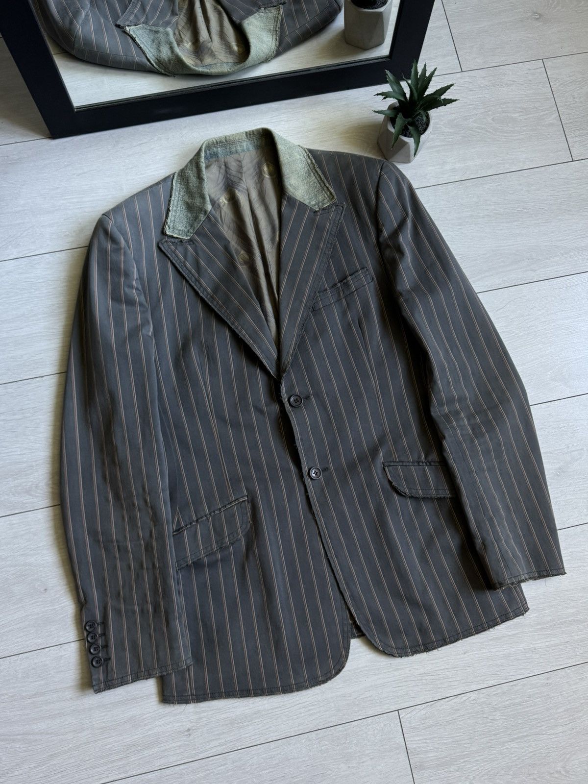 Dolce & Gabbana ❗️RARE❗️Vintage Dolce & Gabbana Denim Colar Distressed Blazer Size 50R - 2 Thumbnail