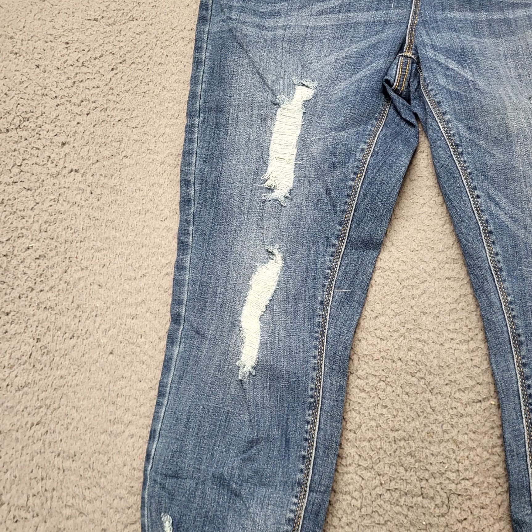Vintage Indigo Rein Jeans Women's 13/30 Med Blue Wash Distressed High Rise Crop 5-Pocket Jeans Slim Boys/Girls Men? Size 34" / US 12 / IT 48 - 3 Thumbnail