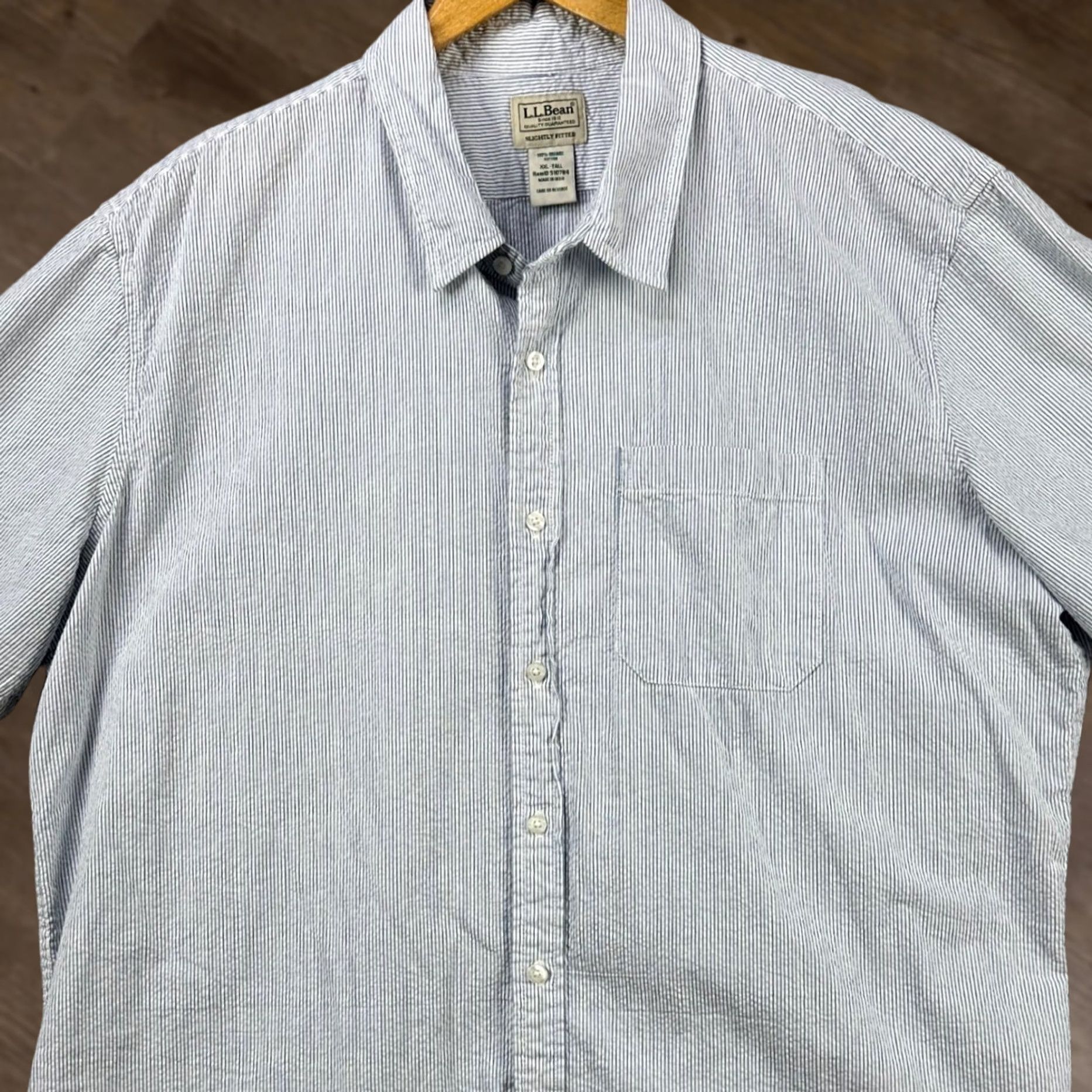 Vintage L.L. Bean Organic Cotton Shirt Seersucker Mens 2XL Tall Blue Striped Button Up Size US XXL / EU 58 / 5 - 1 Thumbnail