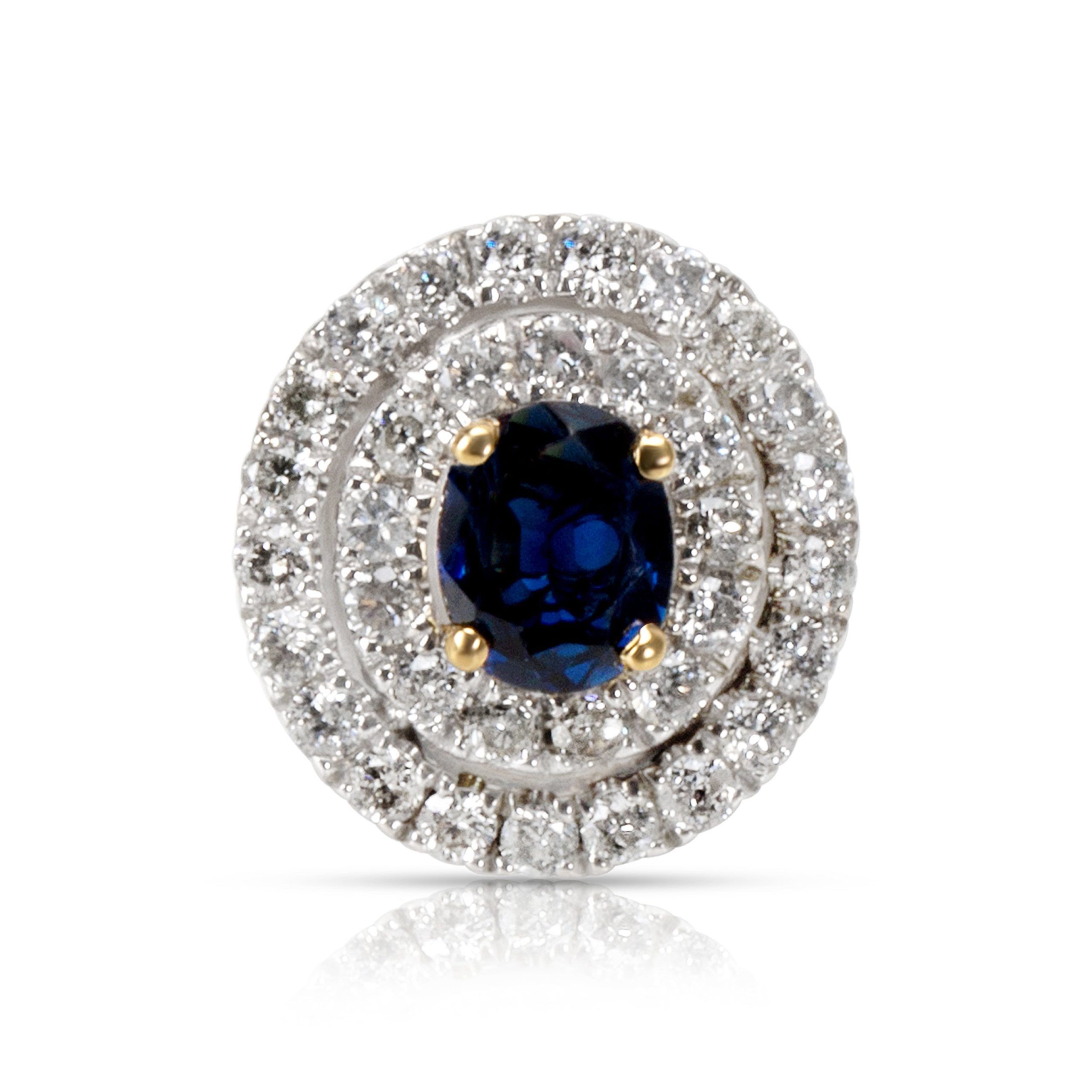 image of Tiffany Co Sapphire & Diamond Double Halo Pendant In 18K Two-Tone Gold (0.27 Ctw), Women's