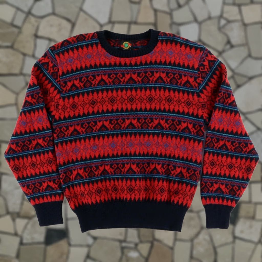 Vintage VTG Iredell County Fair Isle Striped Red Men's L Sweater Shirt Vintage Size US L / EU 52-54 / 3 - 1 Thumbnail