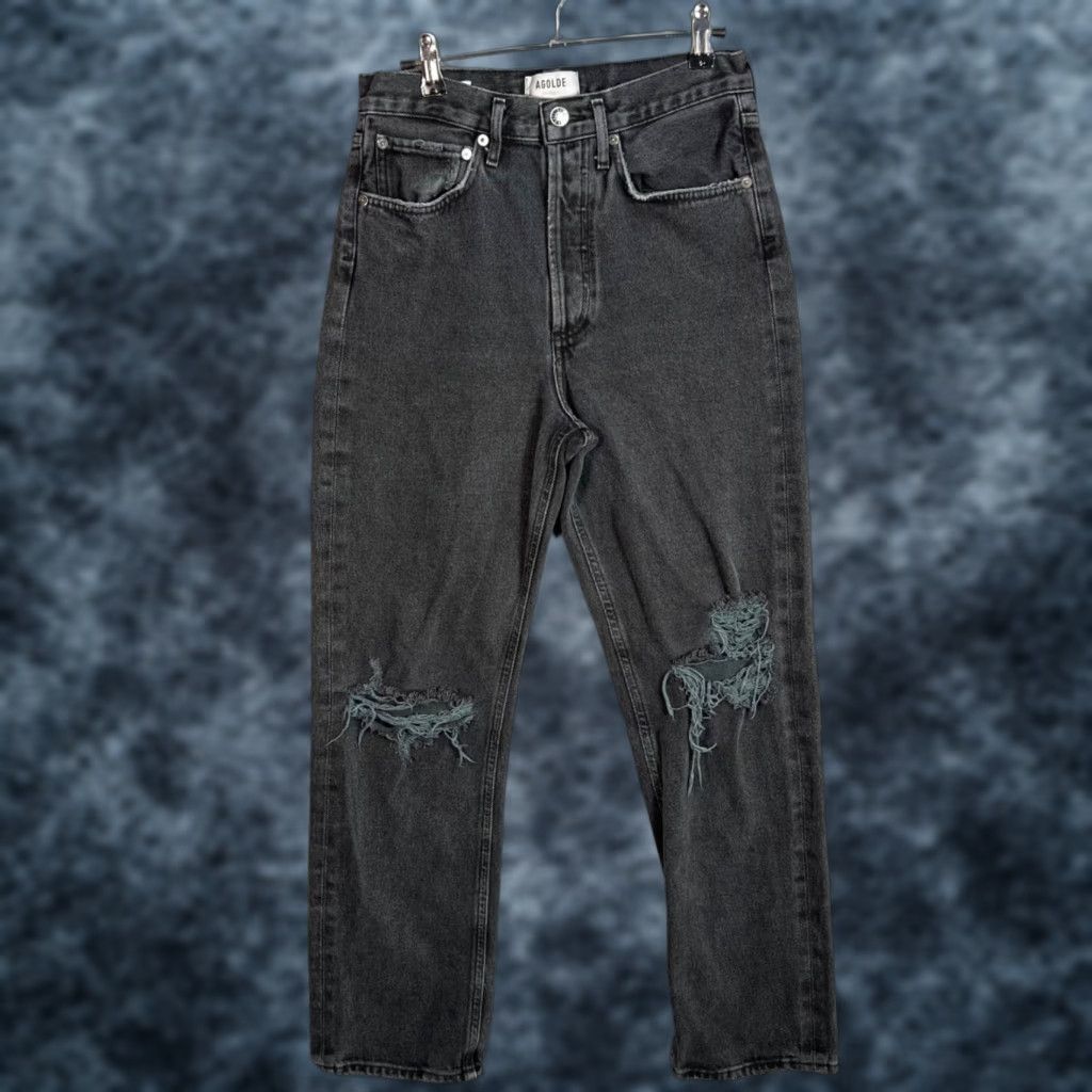Agolde VINTAGE AGOLDE Womens Distressed High-Waisted Black Denim Jeans Size 25 Size 42" / US 20 - 1 Thumbnail