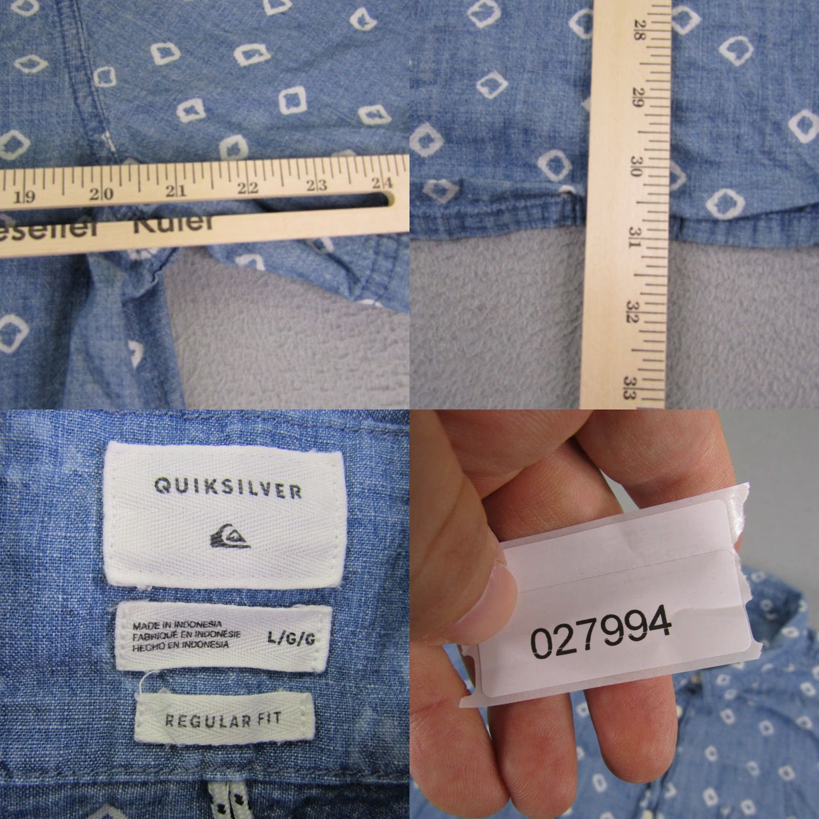 Quiksilver VINTAGE Quiksilver Shirt Mens Large Casual Button-Up Chambray Cotton Short Sleeve Blue 90s Surf Skate Size US L / EU 52-54 / 3 - 8 Thumbnail