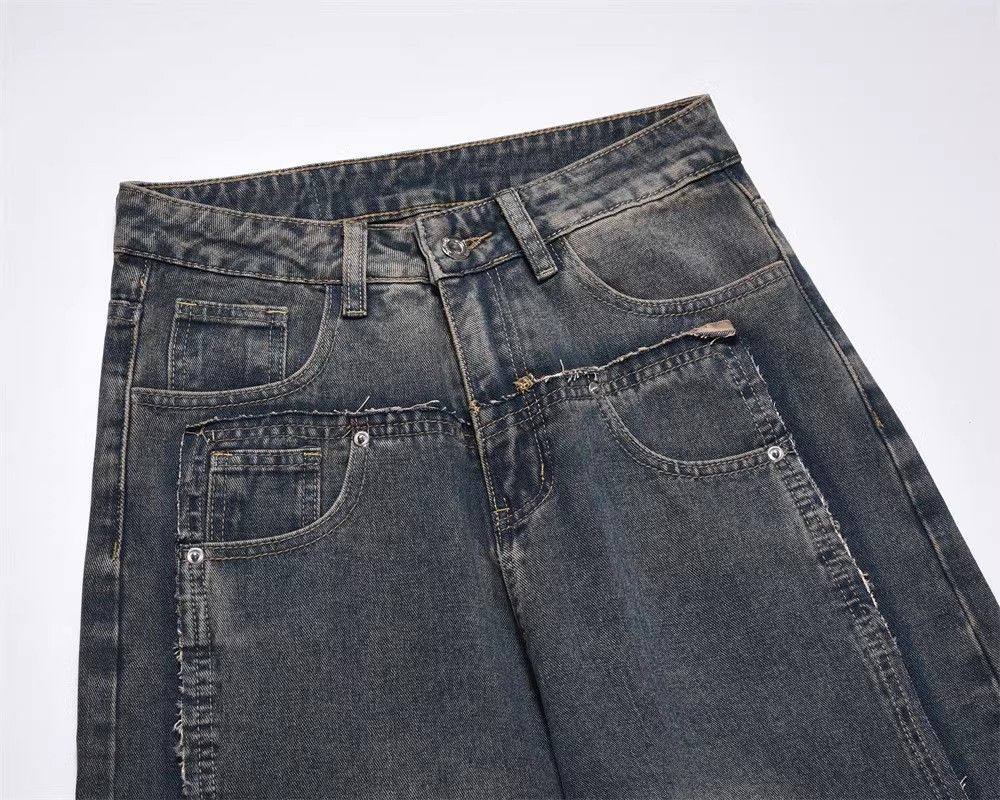 Japanese Brand × Jean Washed distressed patchwork faux two-piece straight jeans Size US 32 / EU 48 - 3 Thumbnail