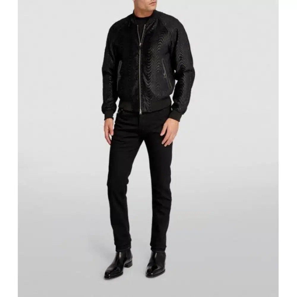 Tom Ford o1loc1c0825 OBS019 Wave Jacquard Bomber Jacket in Black Size US M / EU 48-50 / 2 - 3 Thumbnail