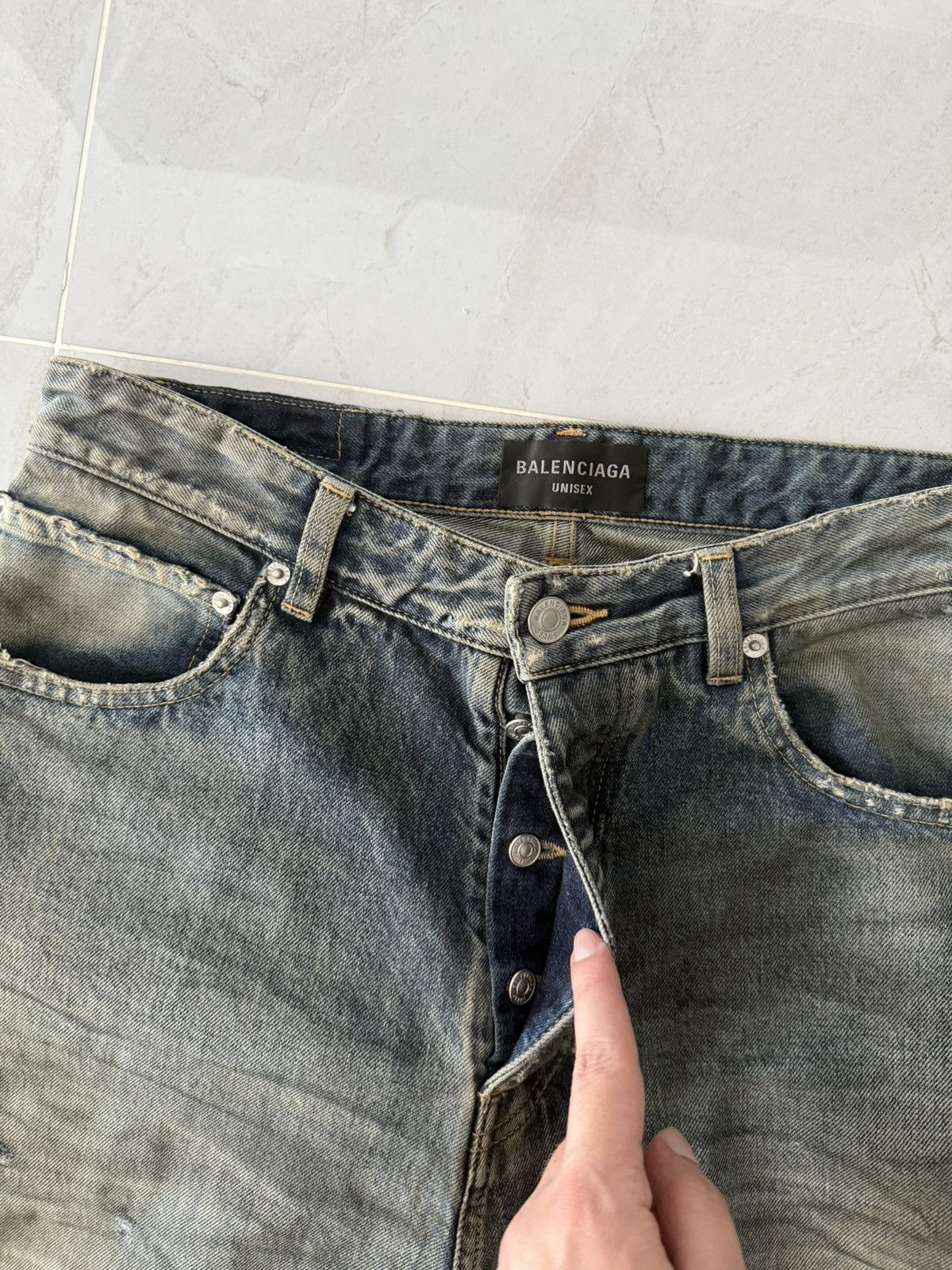 Balenciaga *RARE* Balenciaga SS23 Mud Oil Spilled Denim Baggy Version Size US 30 / EU 46 - 5 Thumbnail