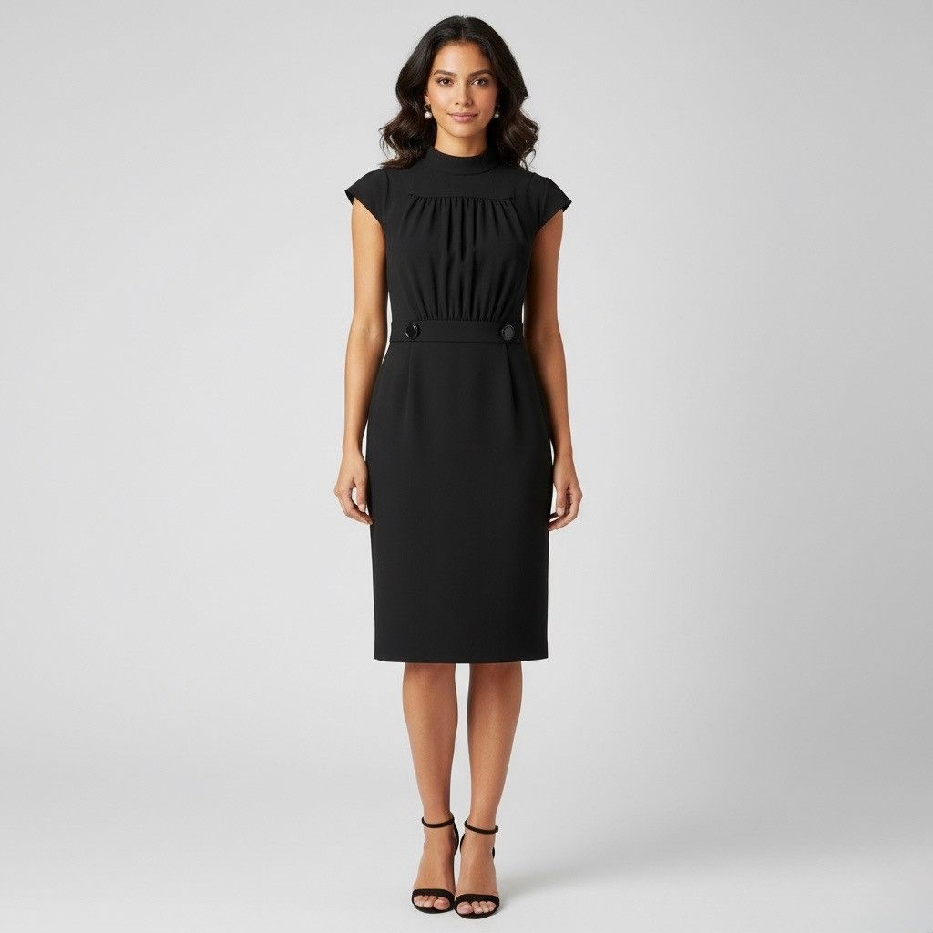 Calvin Klein NWT Calvin Klein Black Cap Sleeve Sheath Dress | Quiet Luxur Size S / US 4 / IT 40 - 1 Thumbnail
