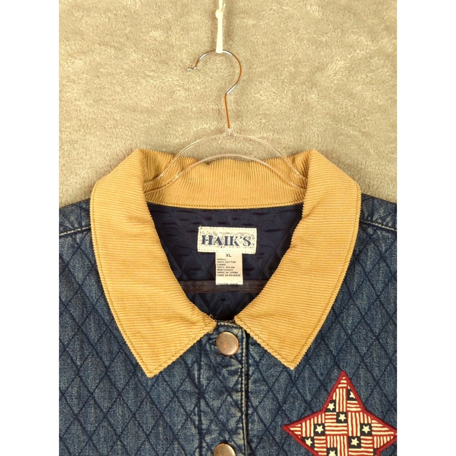 Denime VINTAGE Denim Jacket Womens L Quilted Corduroy Collar Americana Jacket Womens L Quilted Blue Denim Coat Fall Winter Spring - Size L / US 10 / IT 46 - 6 Thumbnail