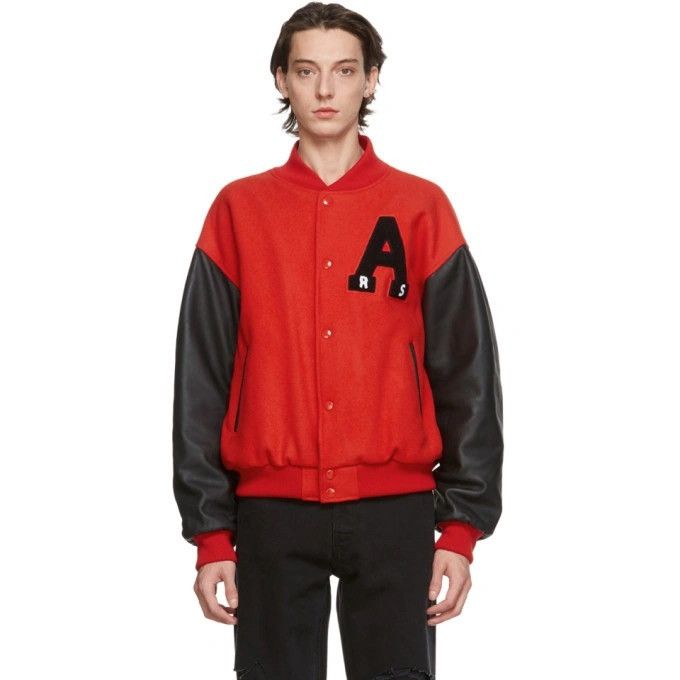 Raf Simons FW20 Leather Sleeves Oversized Red Varsity Jacket