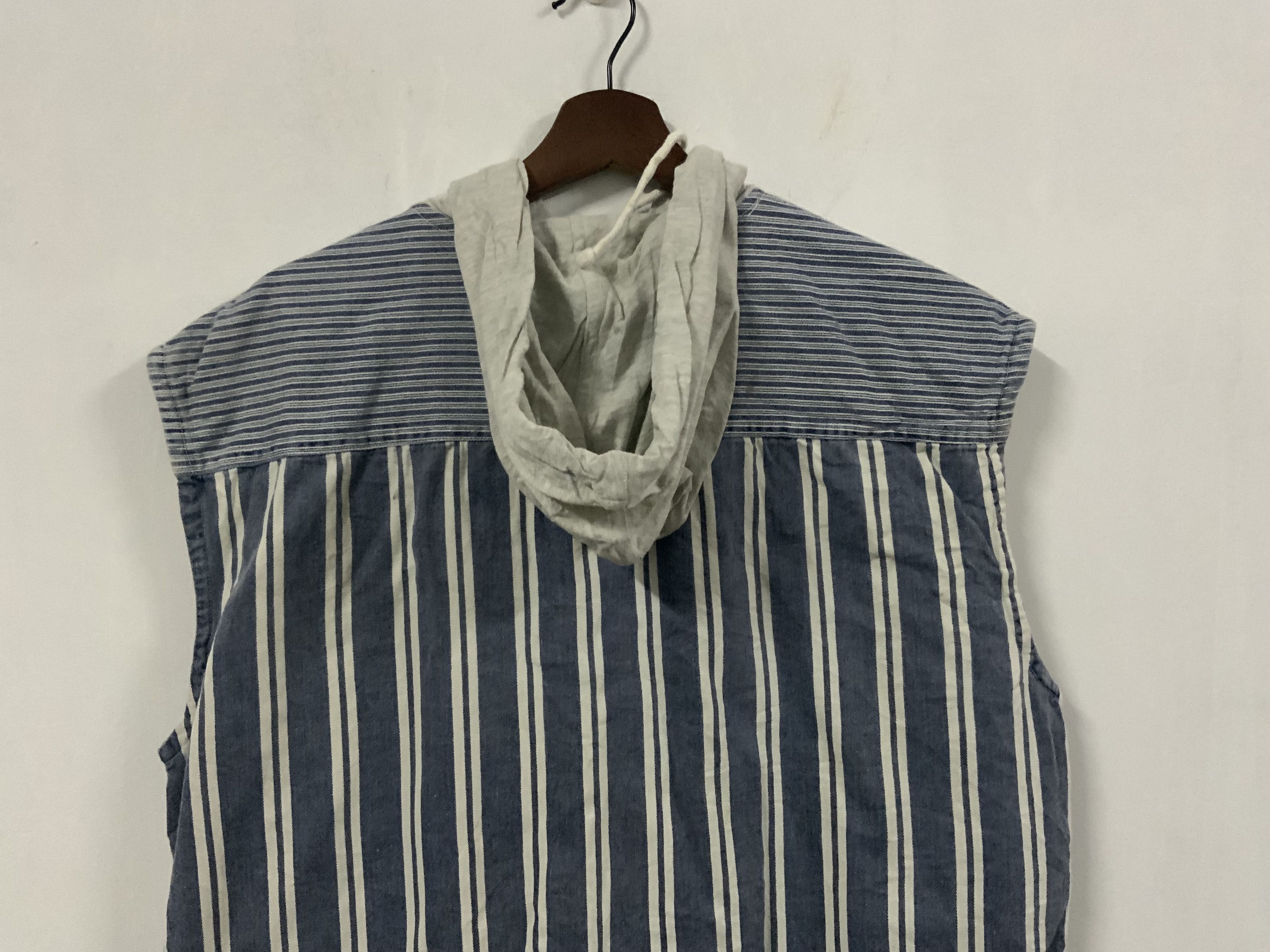 Japanese Brand Milacosta Japan Striped Indigo Hoodie Sleeveless Size US M / EU 48-50 / 2 - 5 Thumbnail