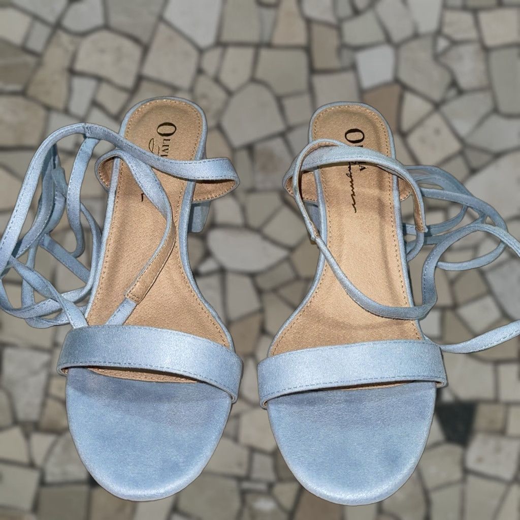Vintage Blue Olivia Strappy Block Heel Shoes Gladiator Sandals 90's Women Size 8 Blue