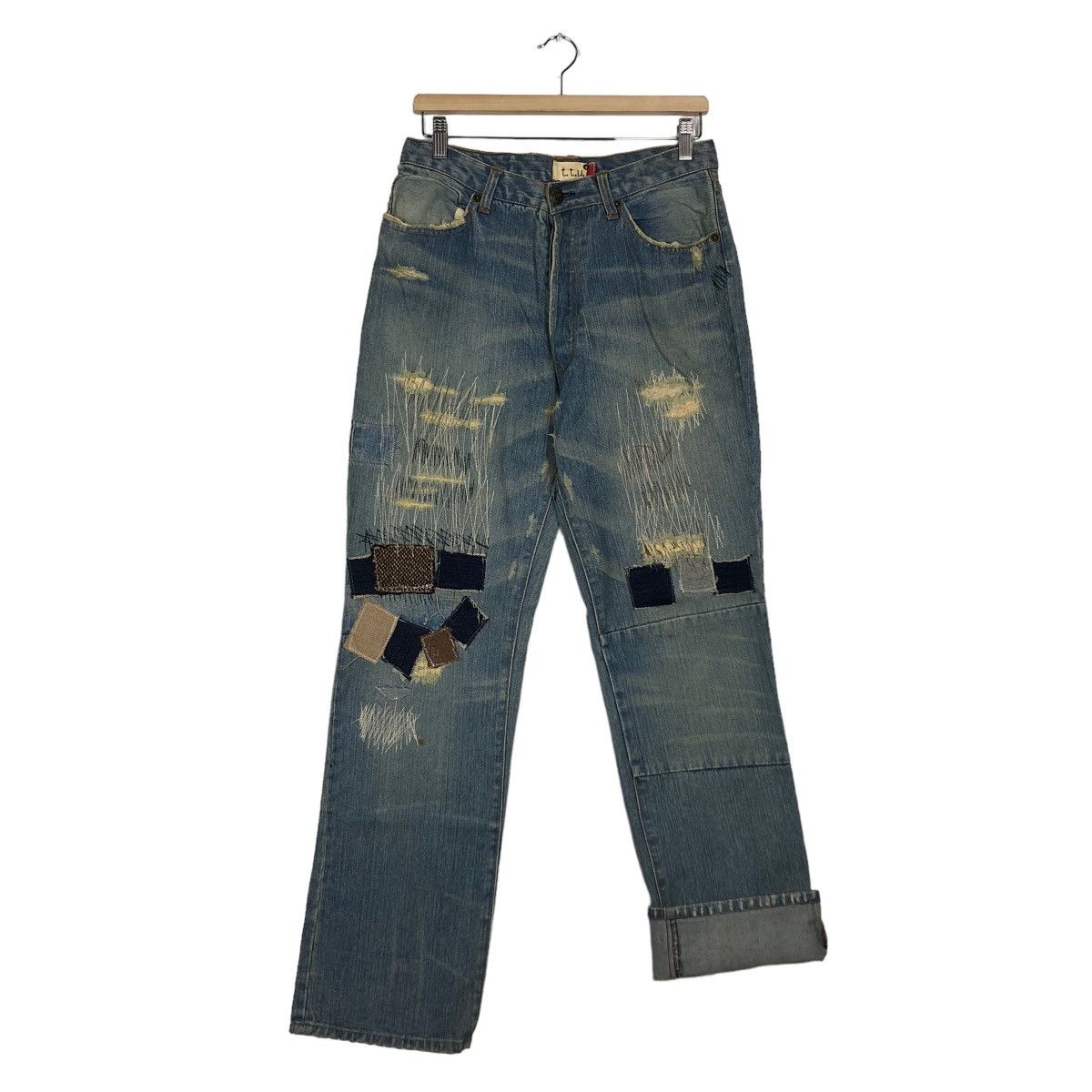 Japanese Brand 🔥Issey Miyake TTU Japan Distressed Denim Jeans Patchwork Size US 30 / EU 46 - 8 Thumbnail