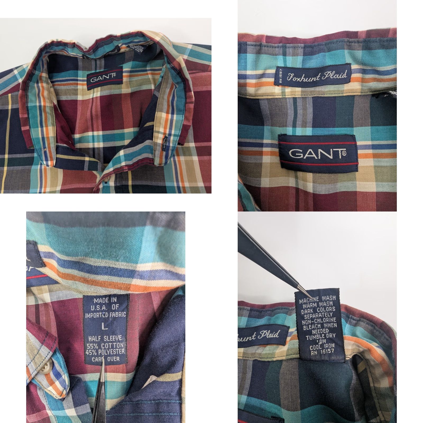 Gant GANT Shirt Men L Multicolor Plaid Short Sleeve Button-Up Vtg Foxhunt Button-Down Collar 90s Mens Size US L / EU 52-54 / 3 - 8 Thumbnail