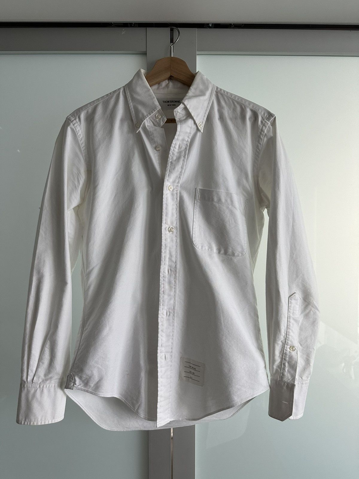 image of Thom Browne White Oxford Shirt, Men's (Size Small)