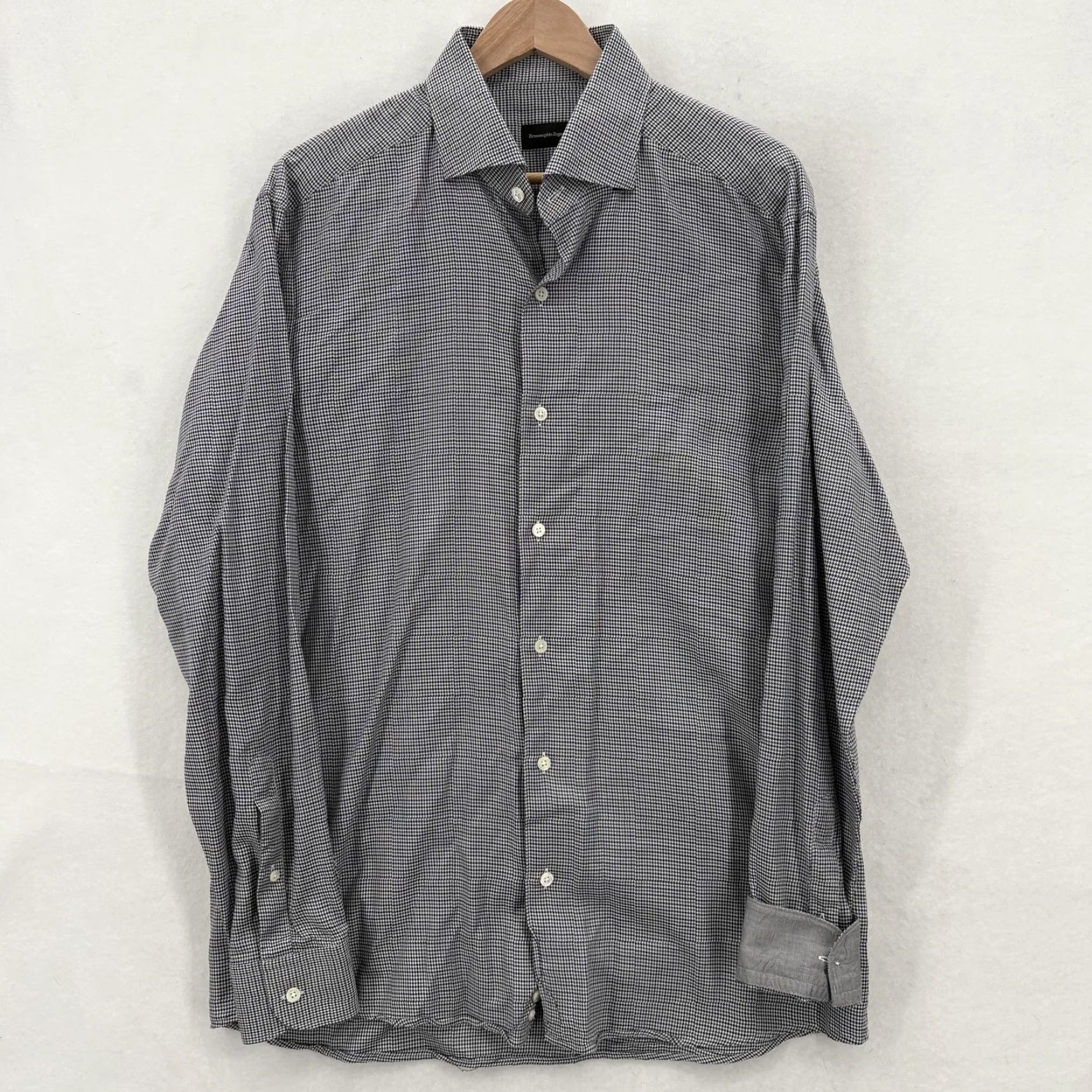 Ermenegildo Zegna Ermenegildo Zegna Shirt Mens Large Blue Gray Houndstooth Dress Casual Button Up Size US L / EU 52-54 / 3 - 2 Thumbnail