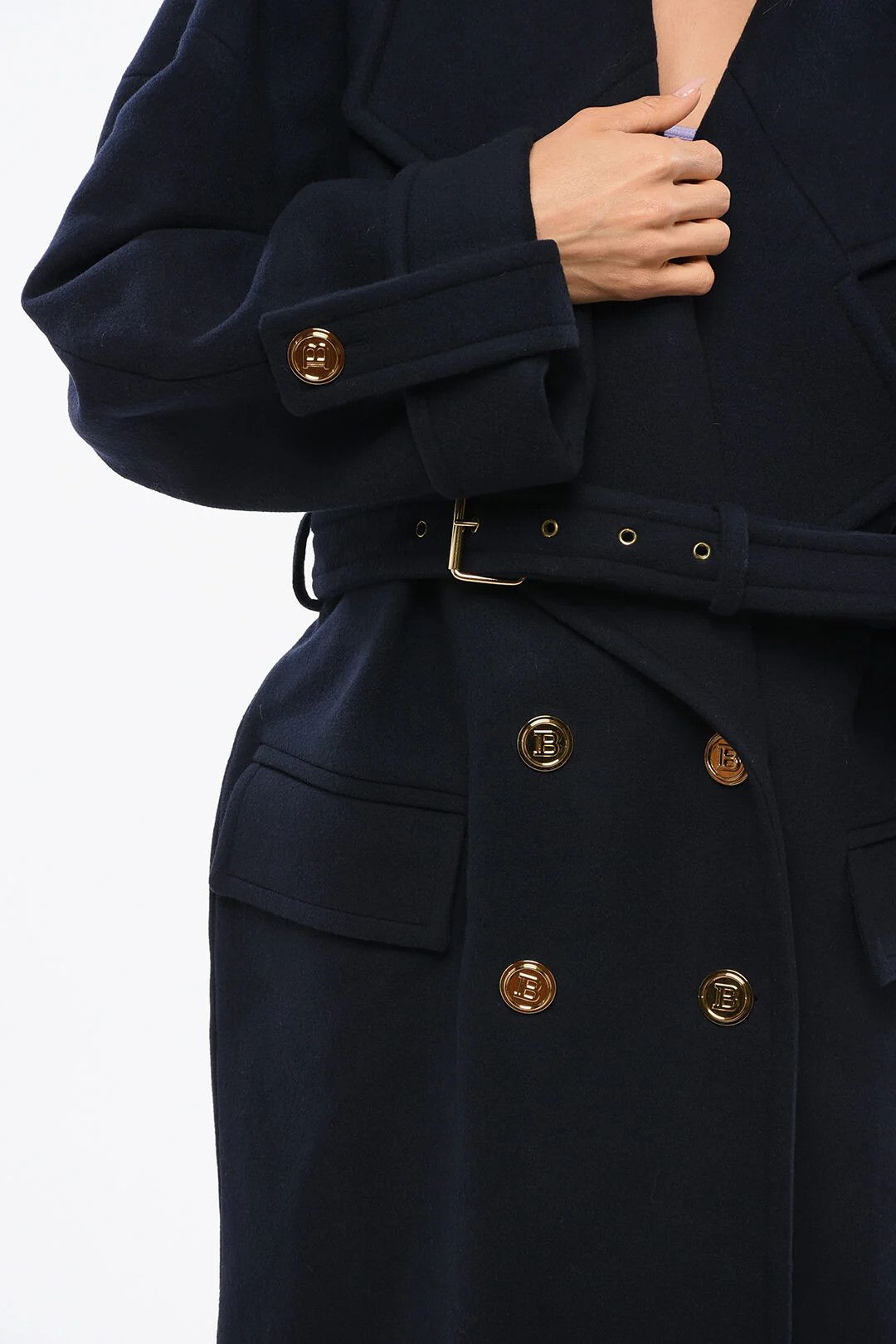 Balmain og1mm0326 Wool-Blend Double-Breasted Coat in Blue Size XS / US 0-2 / IT 36-38 - 3 Thumbnail