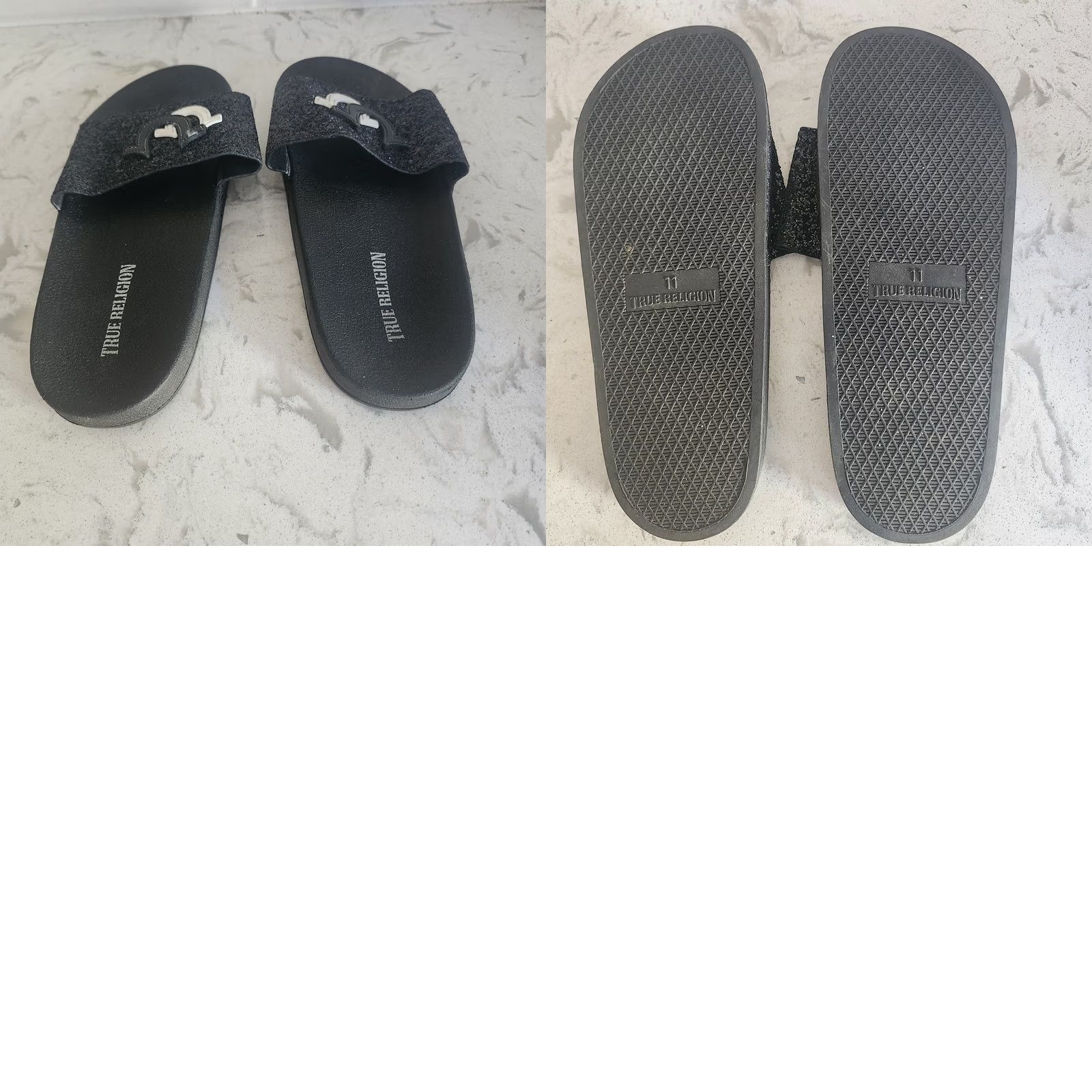 True Religion True Religion Slides Mens 11 Black Glitter Logo Sandals Size ONE SIZE - 8 Thumbnail