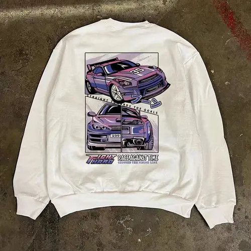 Japanese Brand × Vintage White Retro Cartoon Car Print Sweatshirt Size US L / EU 52-54 / 3 - 3 Thumbnail