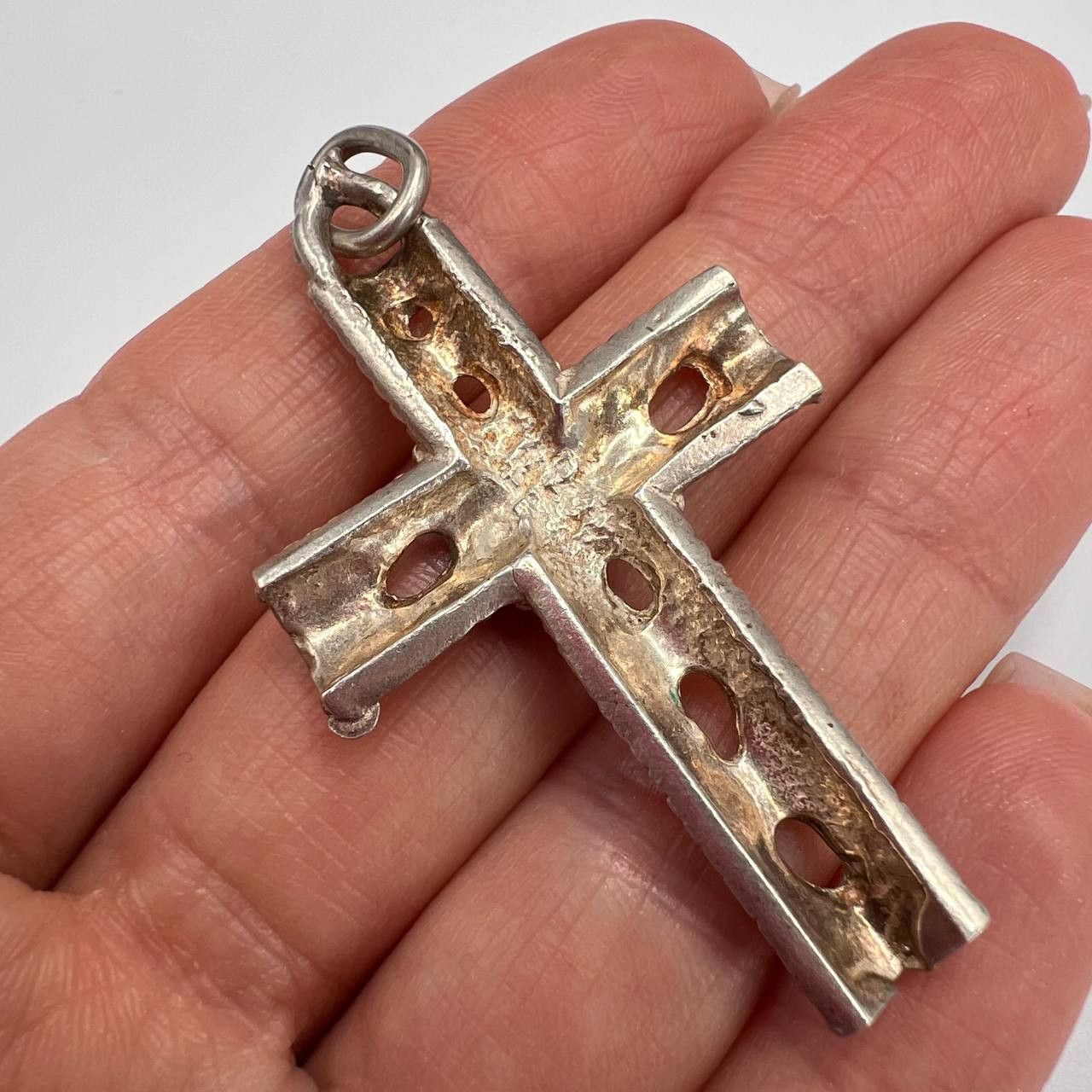 Vintage Italian Cross Pendant Gilded Silver 800 Catholic