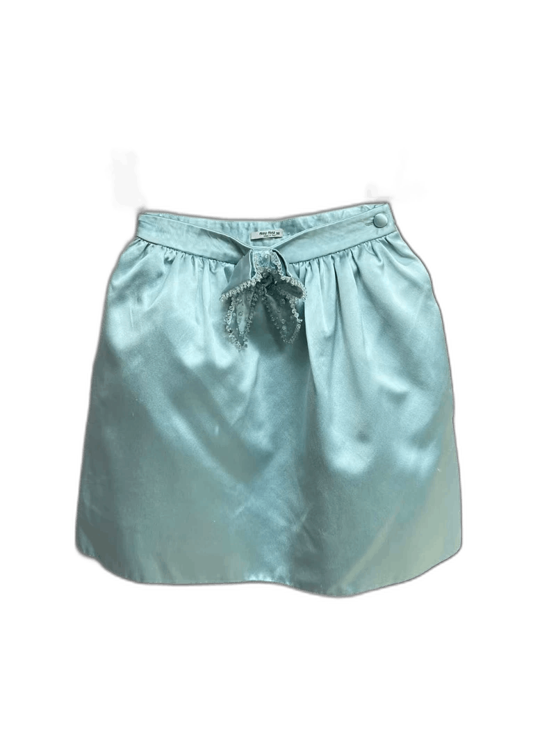 Prada MiuMiu Blue Silk Lace Bow Skirt Size US 36 / EU 52 - 1 Thumbnail