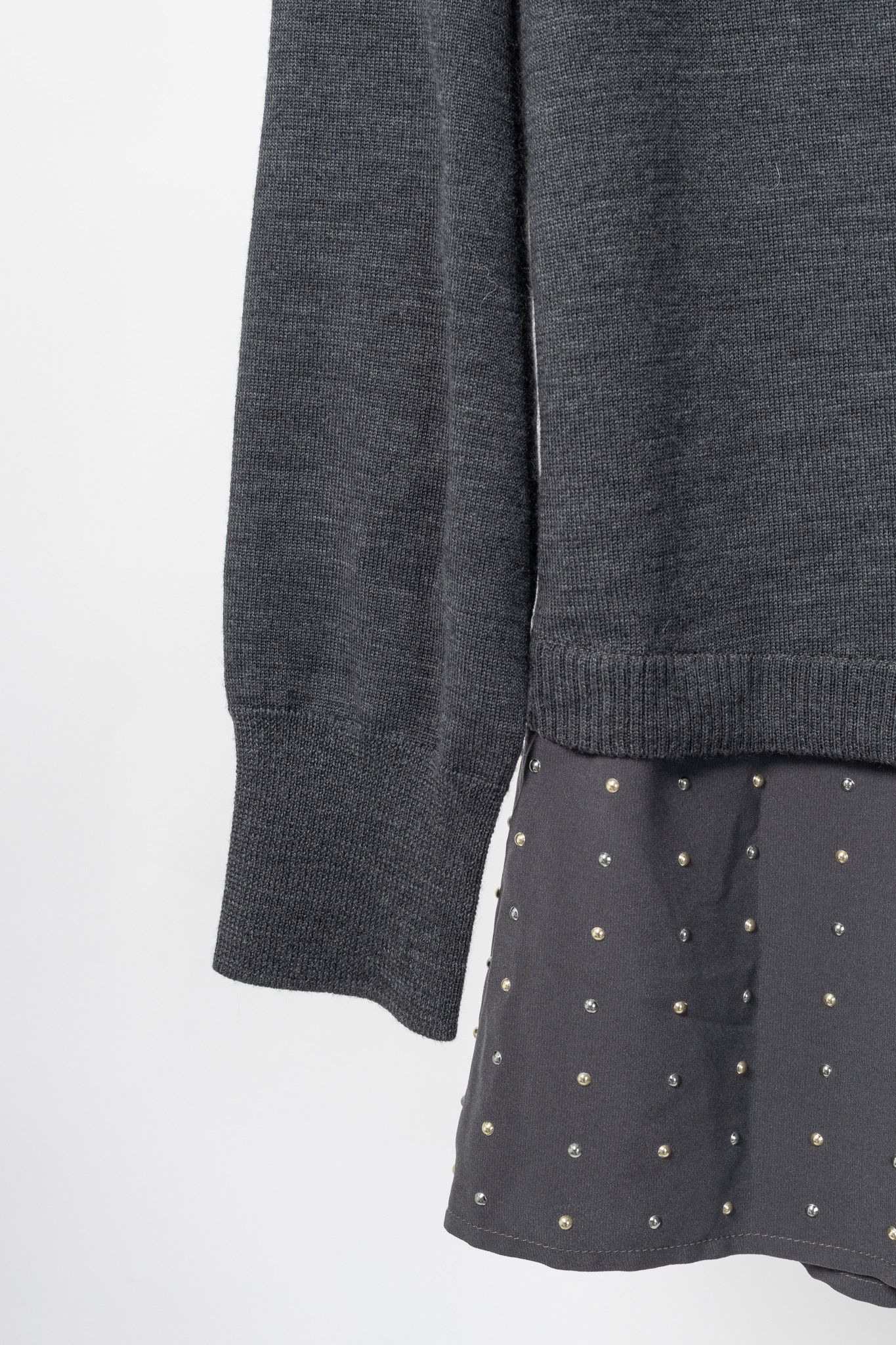 St. John St. John R18 Grey Wool Asymmetrical Studded-Hem Sweater Size S / US 4 / IT 40 - 6 Thumbnail