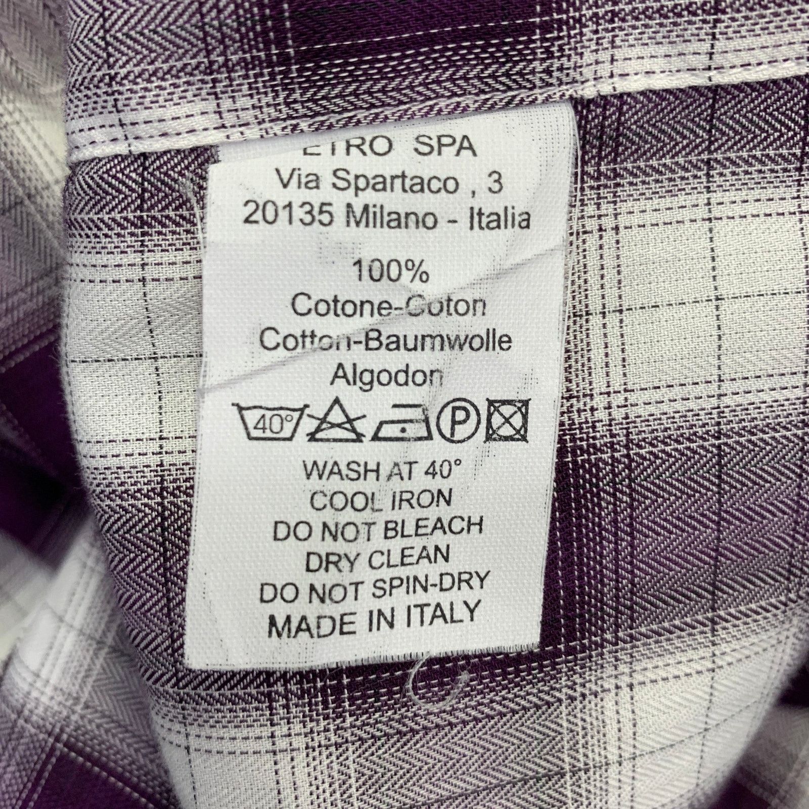 Etro Purple White Plaid Cotton Spread Collar Long Sleeve Shirt Size US M / EU 48-50 / 2 - 6 Thumbnail
