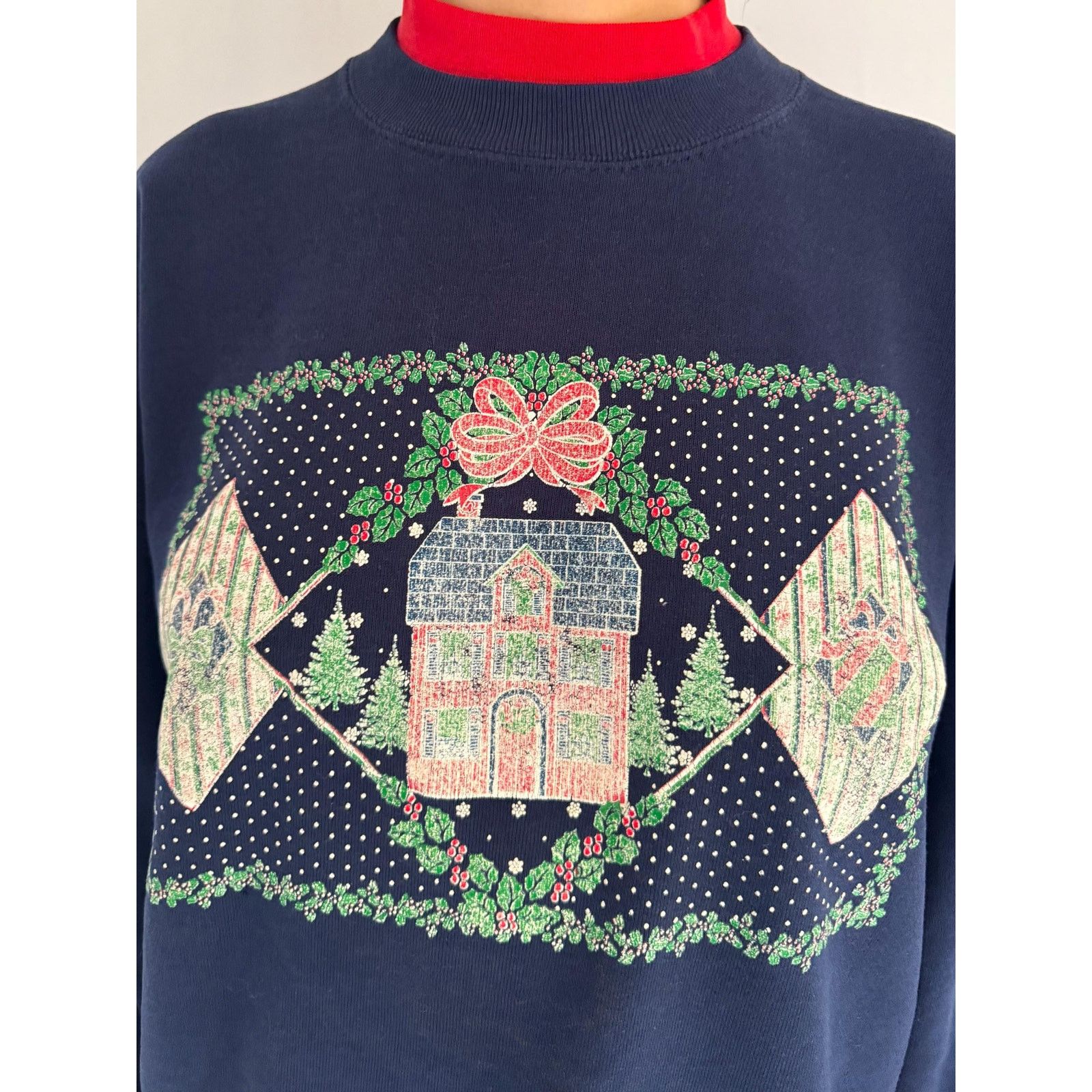Jerzees 90s vintage blue winter holiday graphic pullover sweatshirt Size L / US 10 / IT 46 - 8 Thumbnail