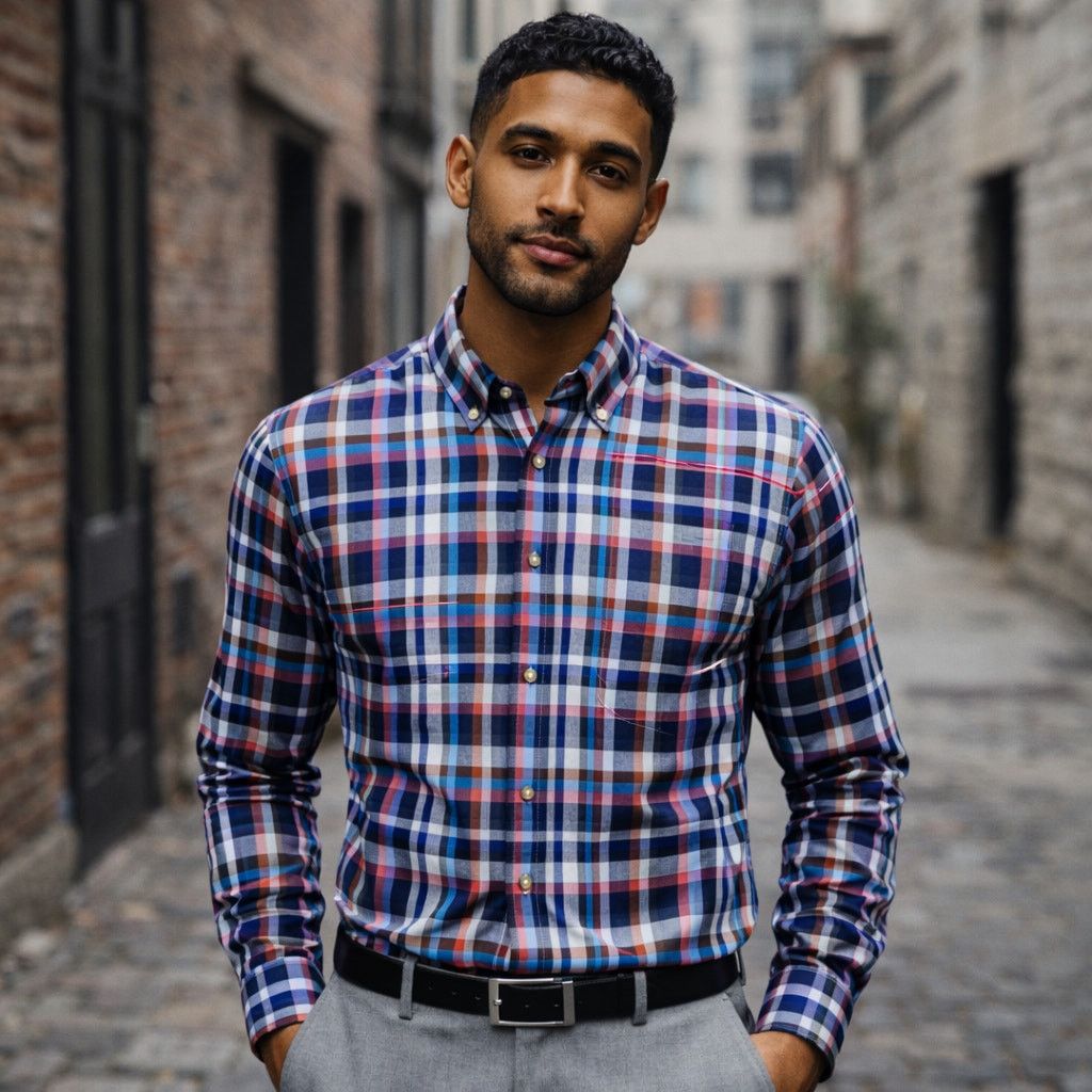 Seize sur Vingt Seize Sur Vingt Men's Button Down Shirt Multi color check Size US M / EU 48-50 / 2 - 1 Thumbnail