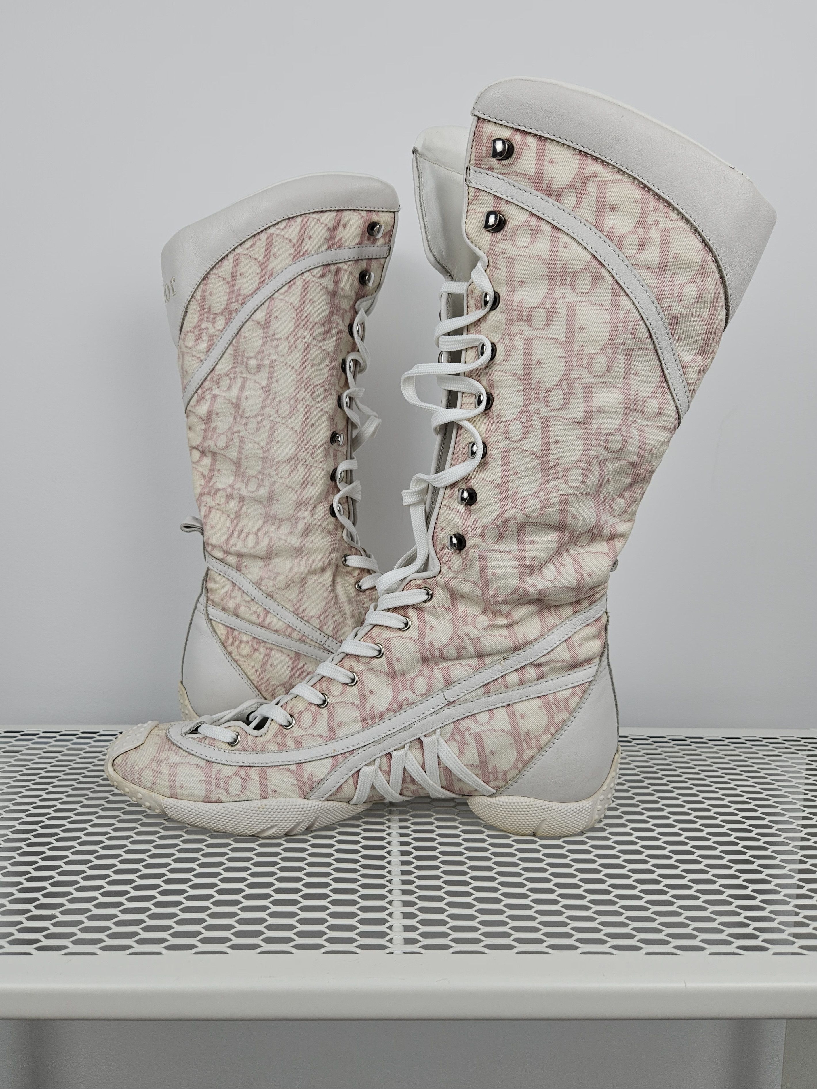Dior Vintage y2k dior monogram knee height lace up boots Size US 7 / IT 37 - 8 Thumbnail