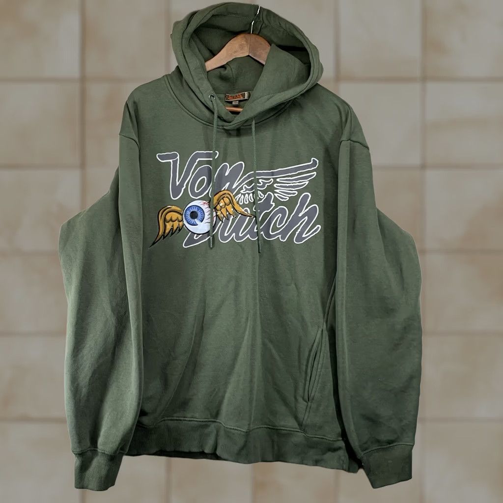 Von Dutch VON DUTCH Hoodies Pullover Green Graphic Print Oversized Long Sleeve Logo Pocket Eyeball Winged 90s Designer Retro Size US M / EU 48-50 / 2 - 1 Thumbnail