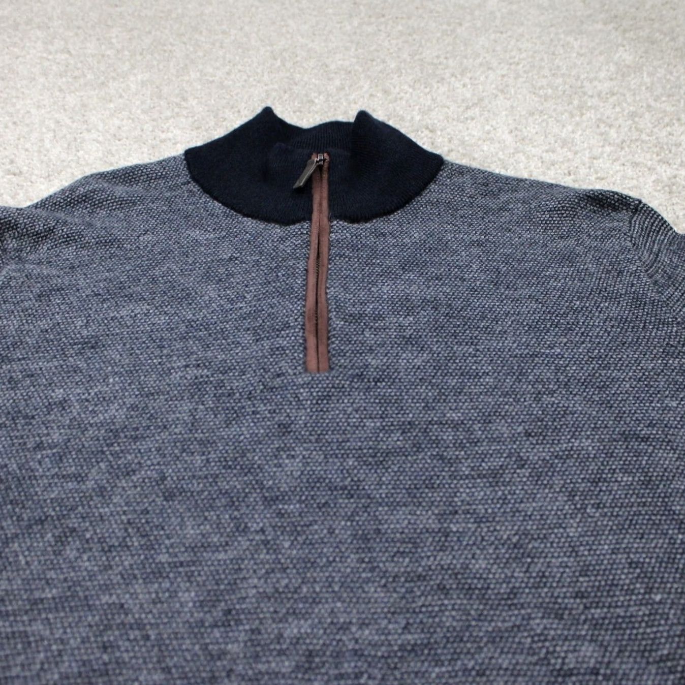 UNTUCKit UNTUCKit Sweatshirt Mens Medium Gray Belguardo Jacquard 1/4 Zip Fine Merino Wool Size US M / EU 48-50 / 2 - 4 Thumbnail
