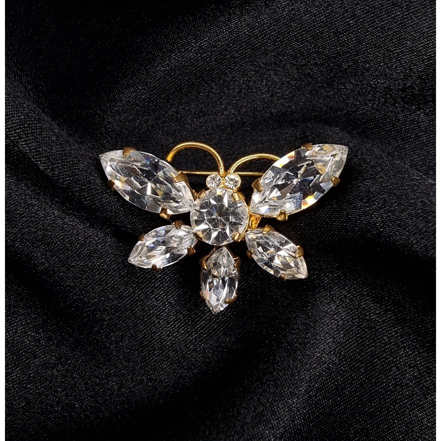 Vintage Vintage Made In Austria 1950s-60s Gold-Tone Brooch W/ Clear Size ONE SIZE - 2 Thumbnail