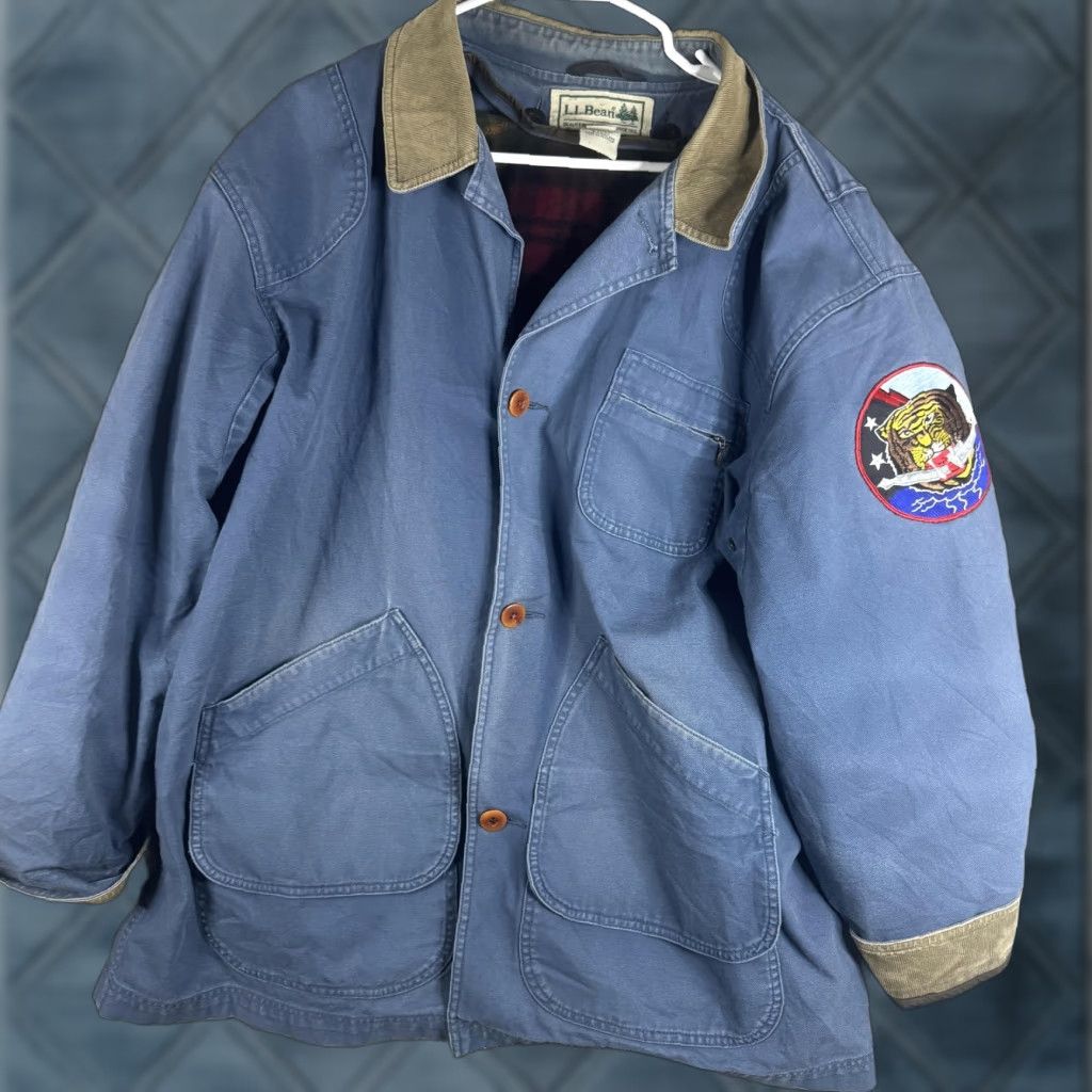 Vintage VINTAGE L.L.Bean Coat Mens 2XL Blue Canvas Corduroy Collar Tiger Patch 90s Coat Size US XXL / EU 58 / 5 - 1 Thumbnail