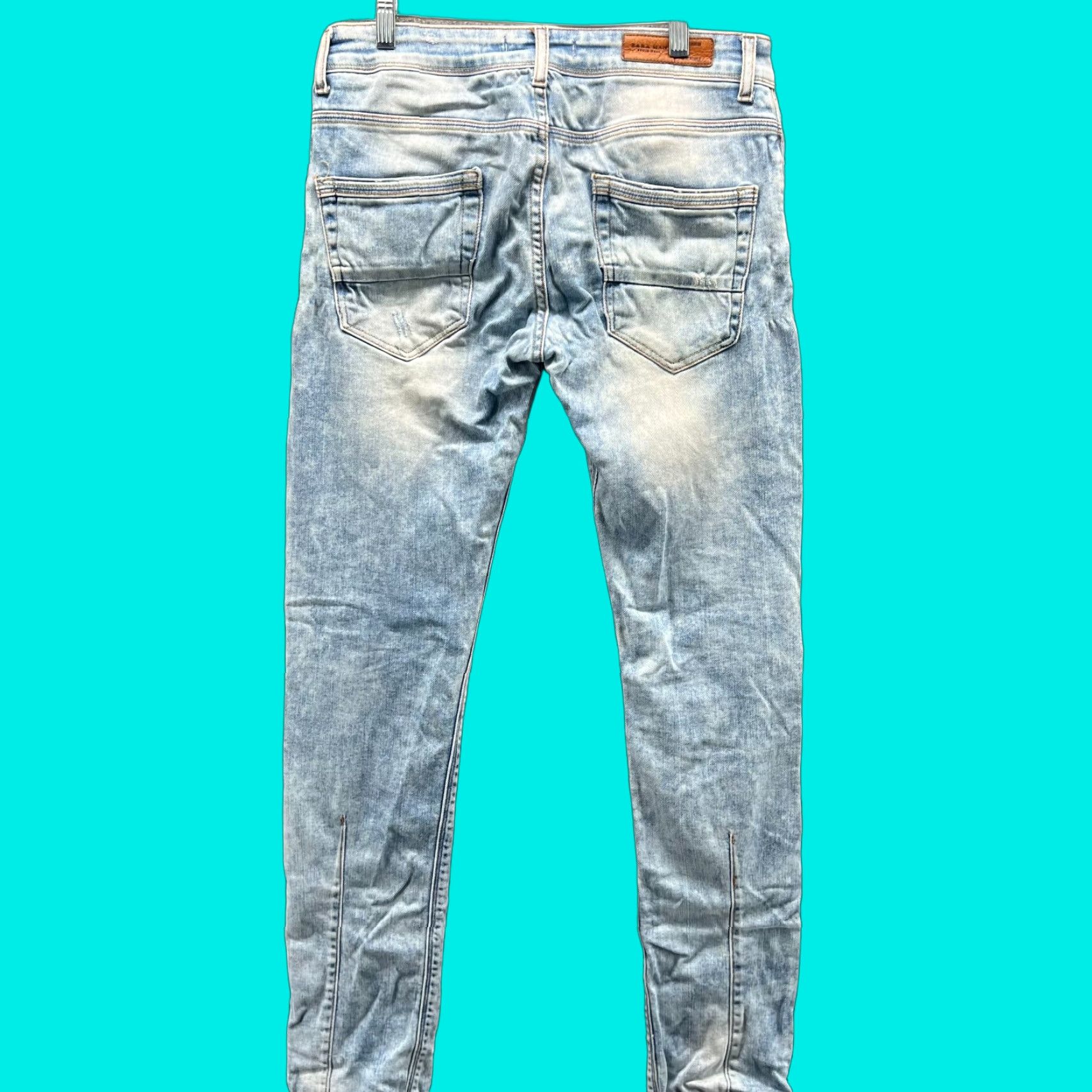 Zara Zara Jeans Mens 31 Slim Straight Distressed Light Blue Denim Acid Wash Cotton Button Size US 32 / EU 48 - 1 Thumbnail