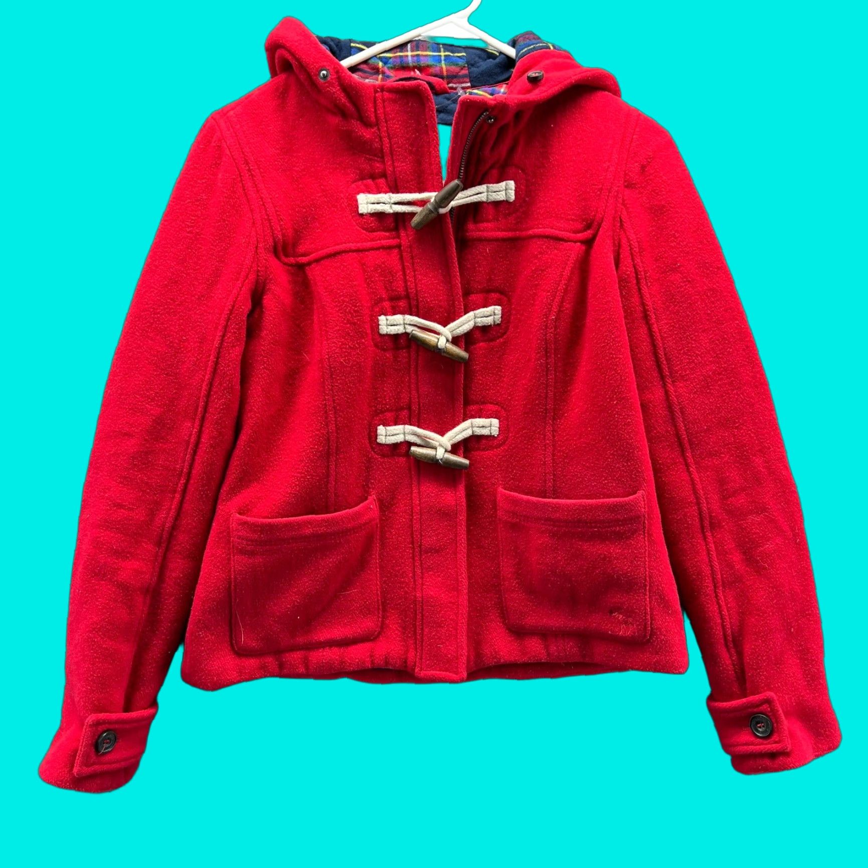 Abercrombie & Fitch Abercrombie & Fitch Duffle Coat Women Medium Red Wool Toggle Hooded Fleece Size M / US 6-8 / IT 42-44 - 1 Thumbnail