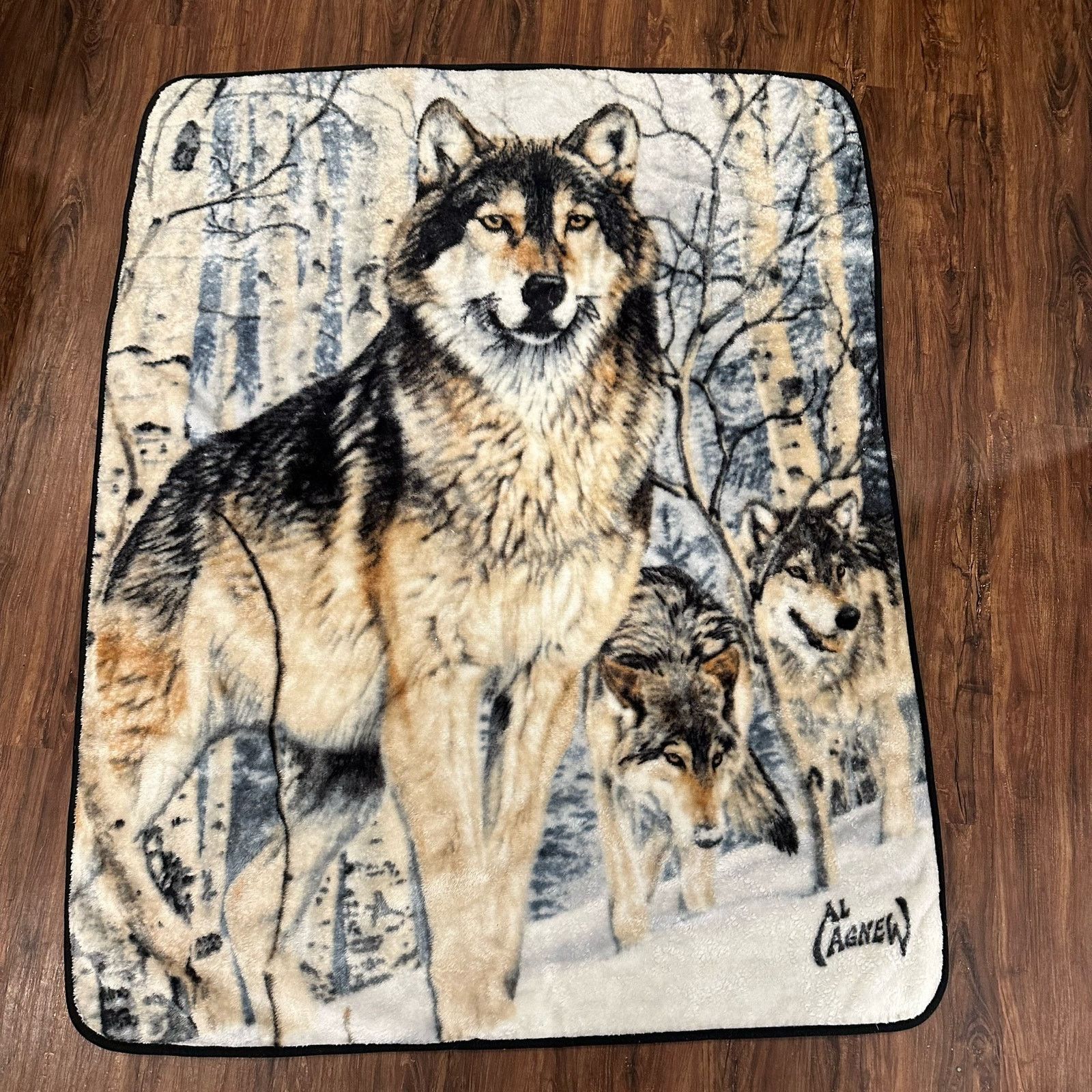 Other Al Agnew Fleece Wolf Wolves Trees Winter Plush Throw Blanket Size ONE SIZE - 1 Thumbnail