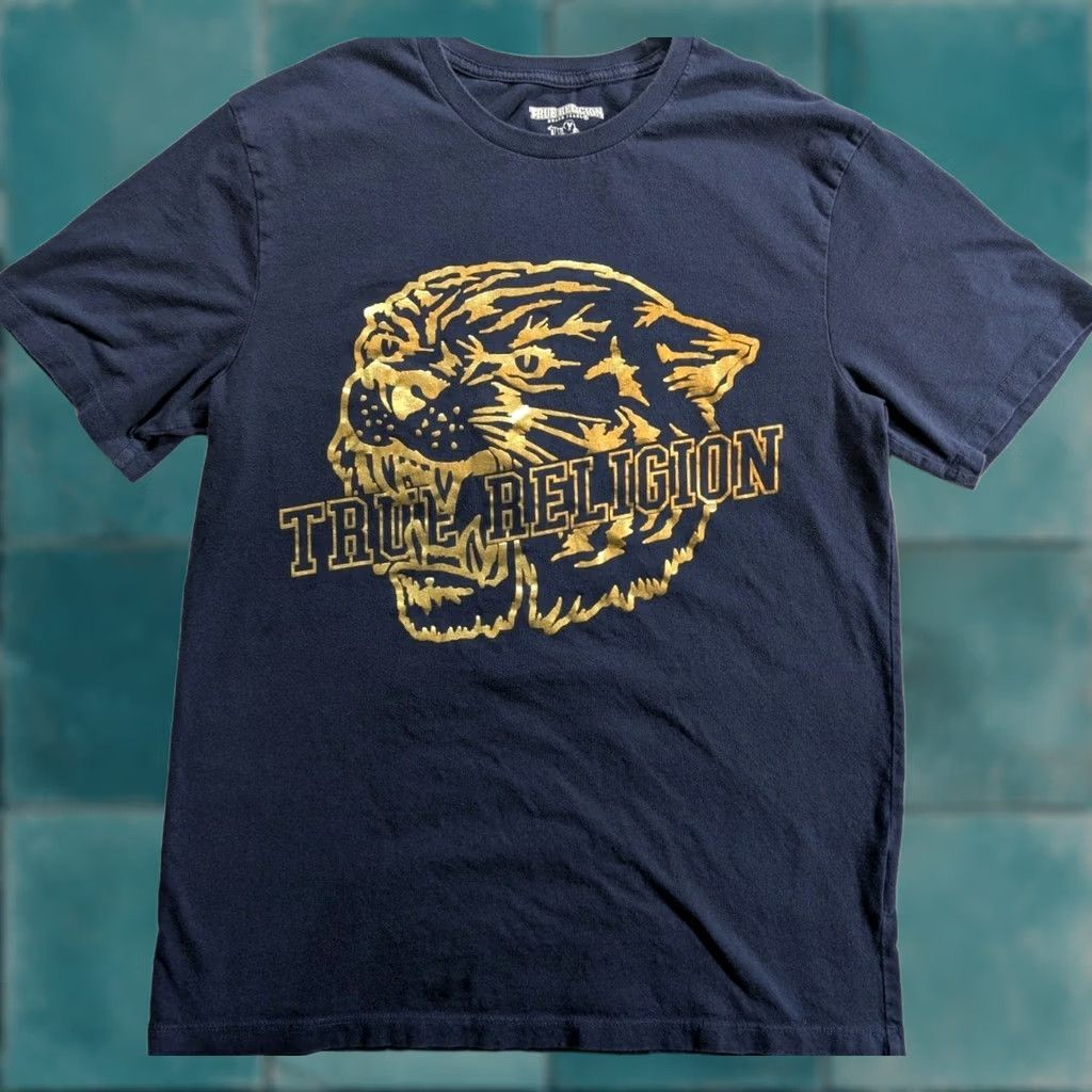 True Religion True Religion T-Shirt Men’s Shirt Short Sleeve Crew Neck Logo Tiger Tattoo Graphic Print Blue Medium Size US M / EU 48-50 / 2 - 1 Thumbnail