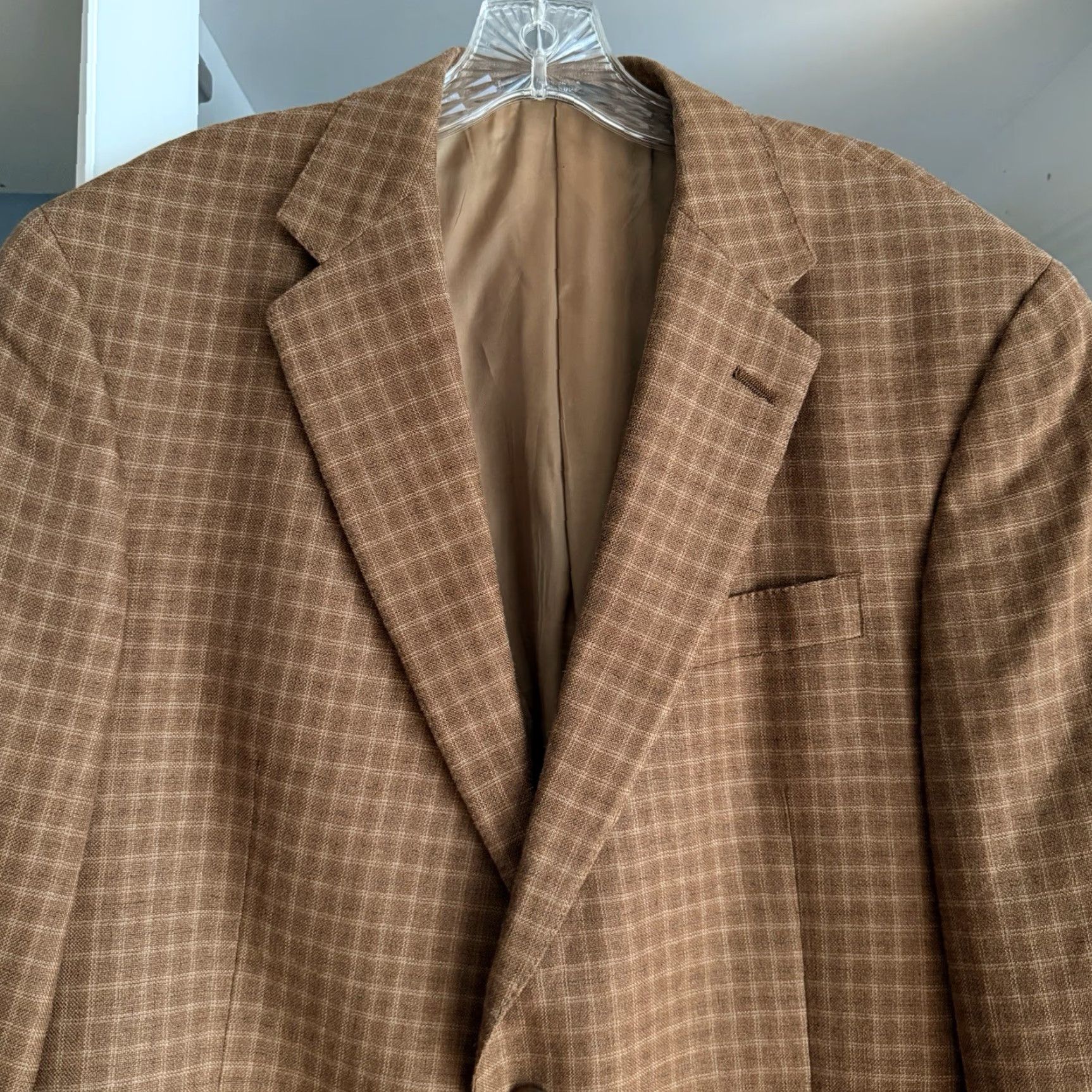 Hart Schaffner Marx Hart Schaffner Marx Blazer Sport Coat Brown Windowpane Plaid Wool Size 42L - Men, Wool, Double-Vented, 2 Button, Notch Lapel, Regular Fit, Vintage? No Size 42R - 2 Thumbnail