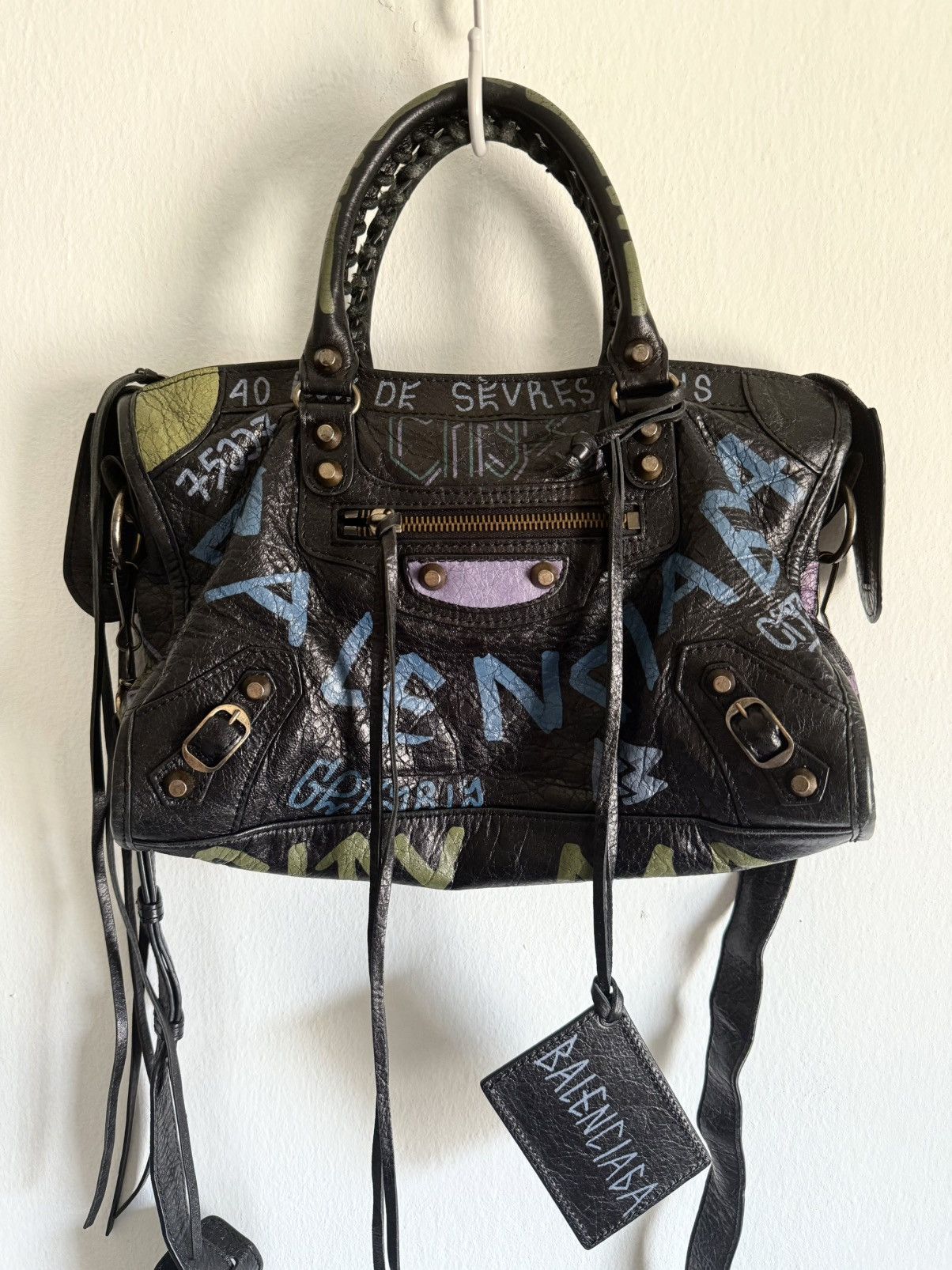 FW17 Balenciaga Classic City Graffiti Small Leather bag