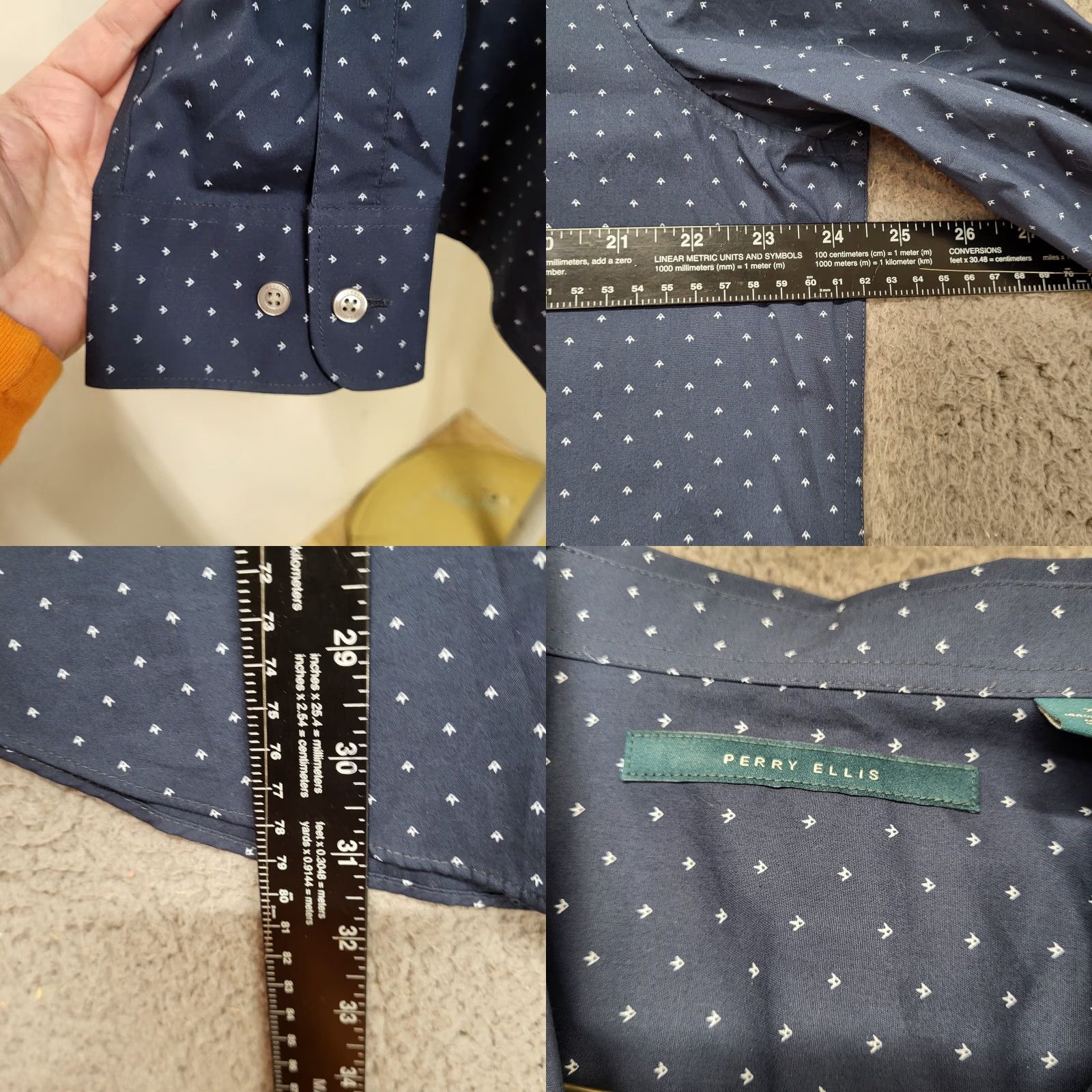 Perry Ellis VINTAGE Perry Ellis Shirt Men's XL Blue/White Arrowhead Print Long Sleeve Button-Up Size US XL / EU 56 / 4 - 8 Thumbnail