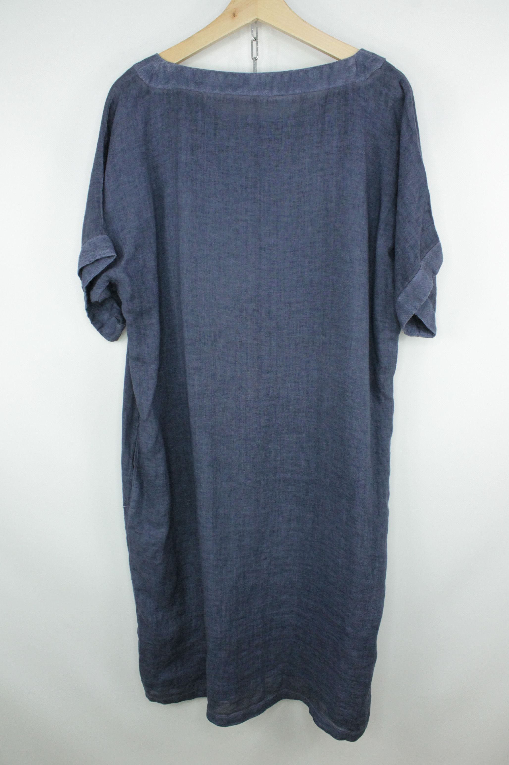 120% Lino 120% Lino Knee Length Short Sleeve Blue Dress Size L / US 10 / IT 46 - 5 Thumbnail