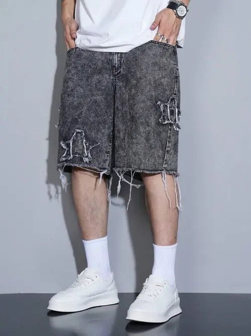 Japanese Brand Shorts Drip Washed Distressed Denim Size US 32 / EU 48 - 3 Thumbnail