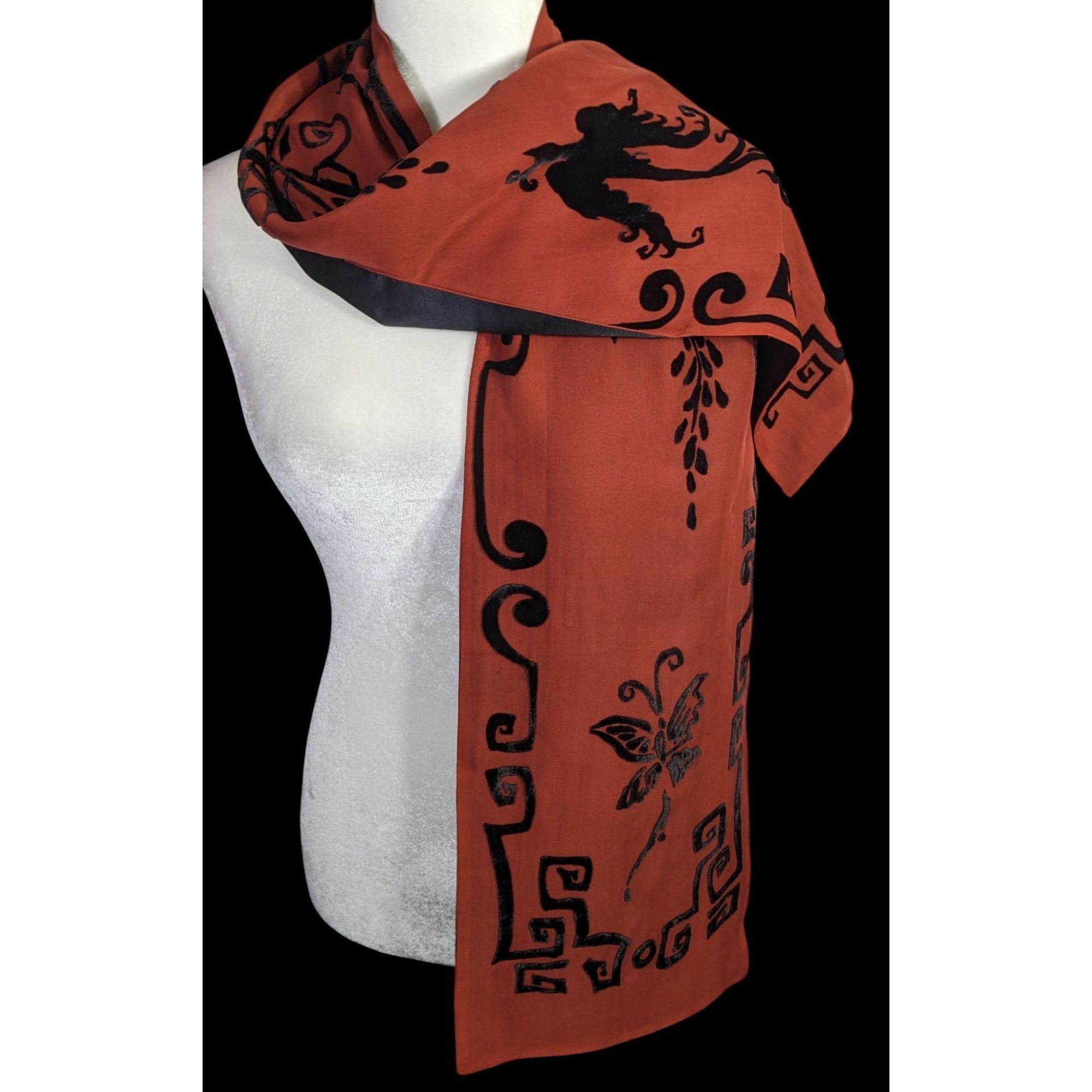 Other Vintage 90s Gothic Burnt Velvet Scarf With Intricate Butterf Size ONE SIZE - 1 Thumbnail