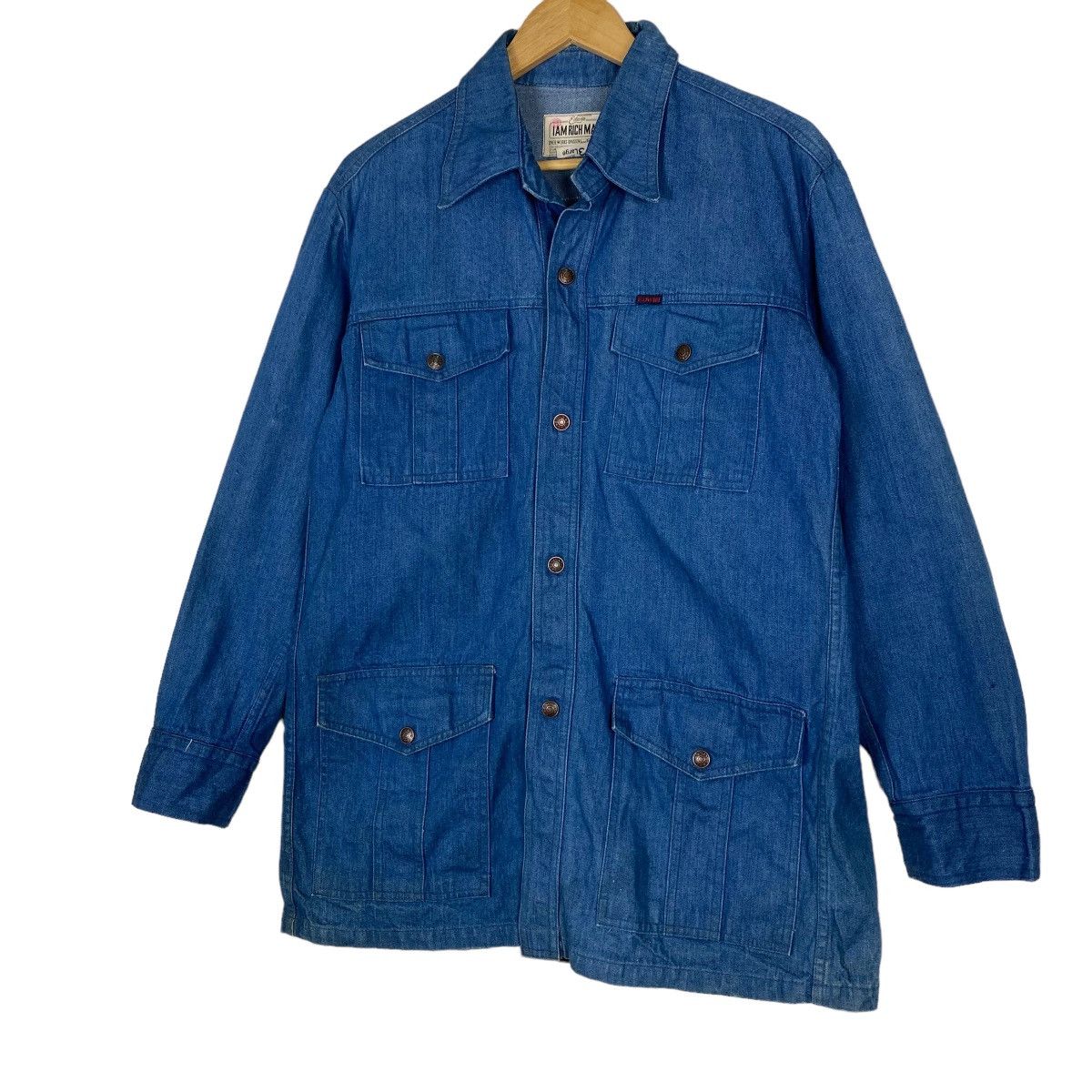 Edwin Vintage 80s Edwin I Am Rich Man Denim Chore Jacket Size US M / EU 48-50 / 2 - 3 Thumbnail
