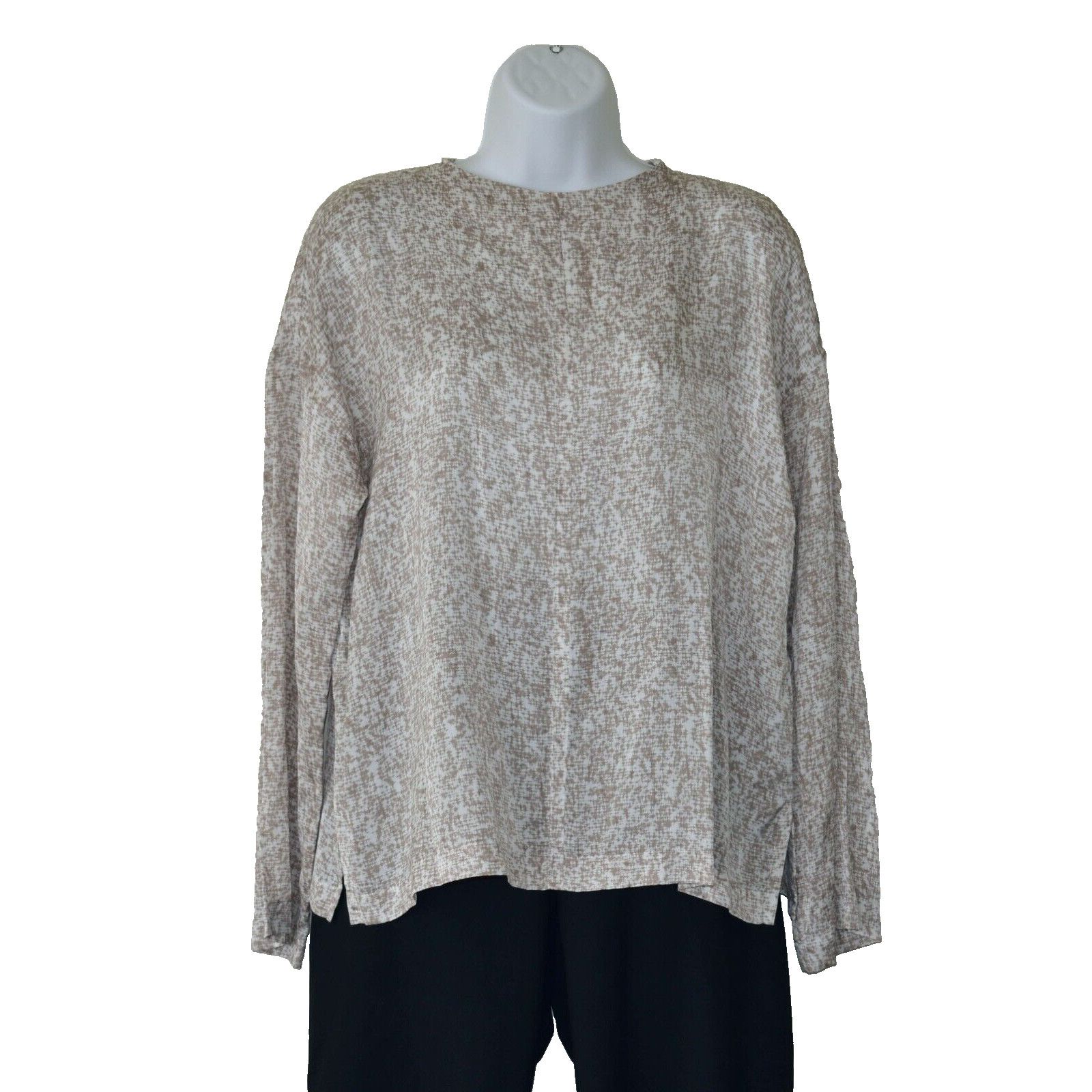 Eileen Fisher NEW EILEEN FISHER White/Tan Silk & Cotton Boxy Top Size S Size S / US 4 / IT 40 - 1 Thumbnail