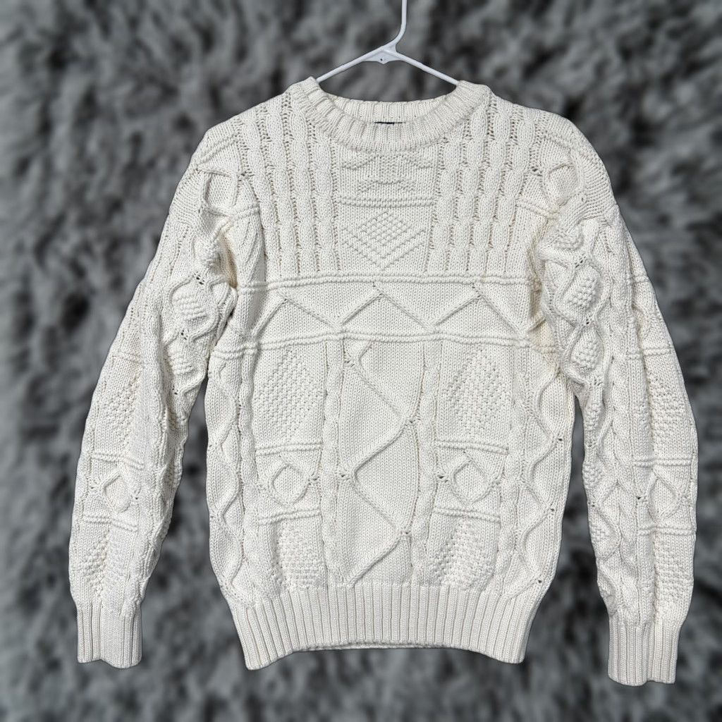 Gant VINTAGE GANT Sweater Mens L White Cable-Knit Fisherman Preppy 80s 90s Heavyweight Cotton Crew Neck Pullover Knit Size US L / EU 52-54 / 3 - 1 Thumbnail