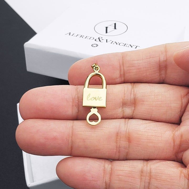 Other Love Script Padlock Heart Key Charm 14k Yellow Gold Pendant Size ONE SIZE - 3 Thumbnail