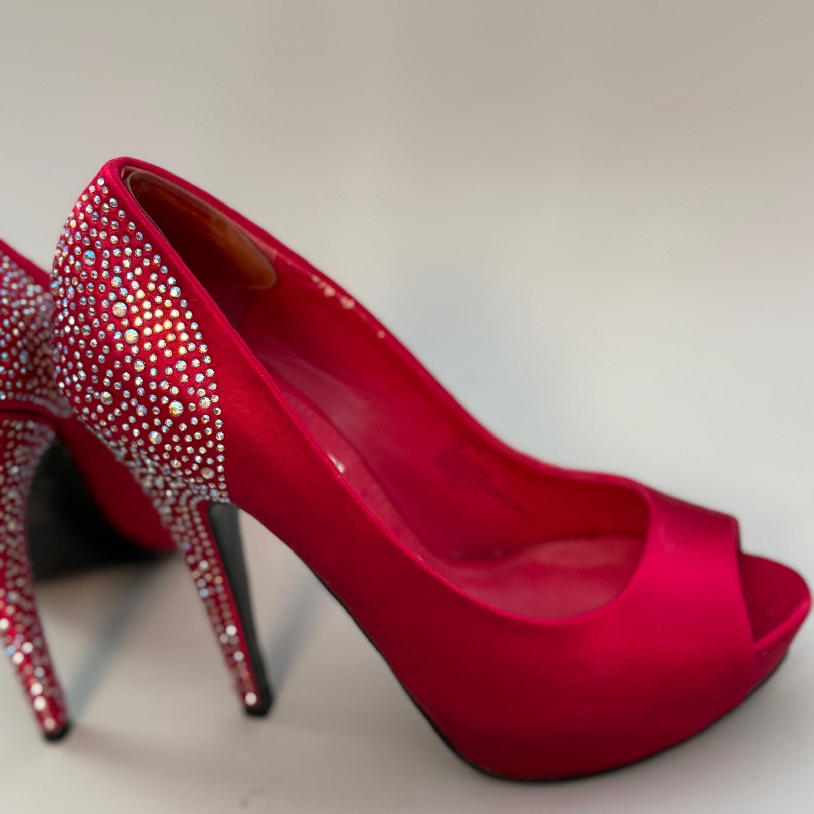 Steve Madden Steve Madden-Raspberry Satin Rhinestone Open-toe Platforms Size US 7.5 / IT 37.5 - 3 Thumbnail